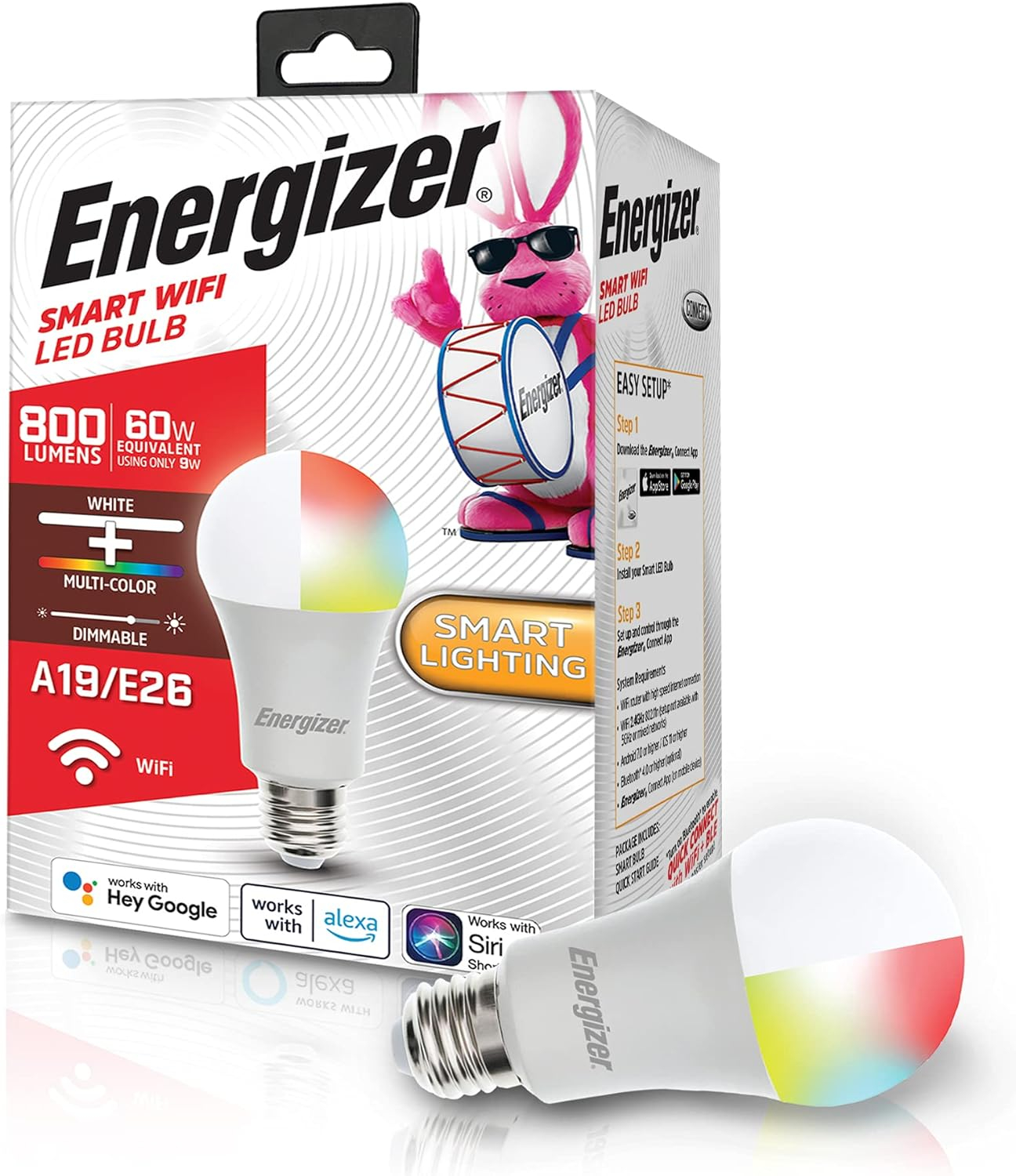 Energizer Connect Smart A19 LED White & Multi-Color RGB Light Bulbs with Voice Control and Remote Access Through Your Smartphone | Compatible with Alexa and Google Assistant
