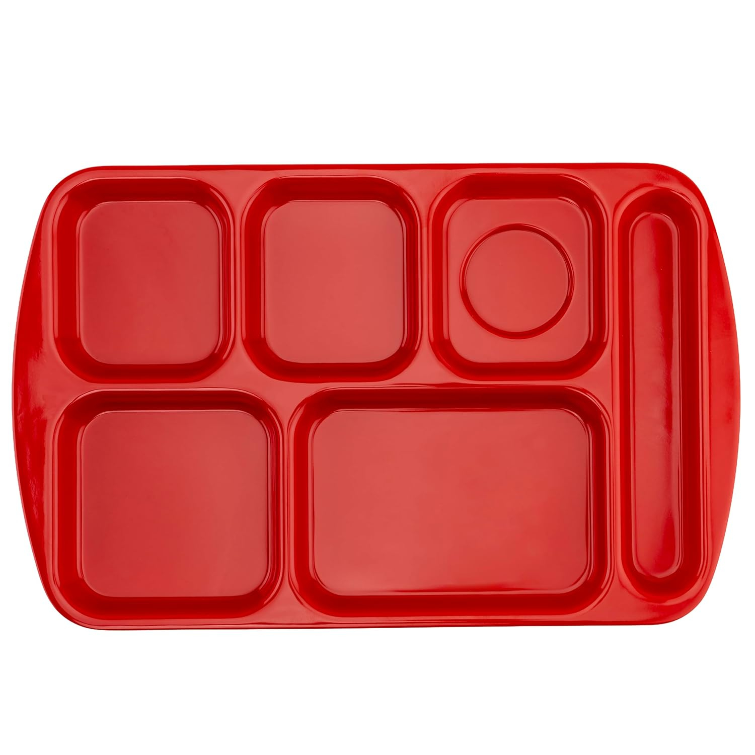 G.E.T. 6 Compartment School Cafeteria Tray, Right Handed, 10" x 15", Red (4 Pack)