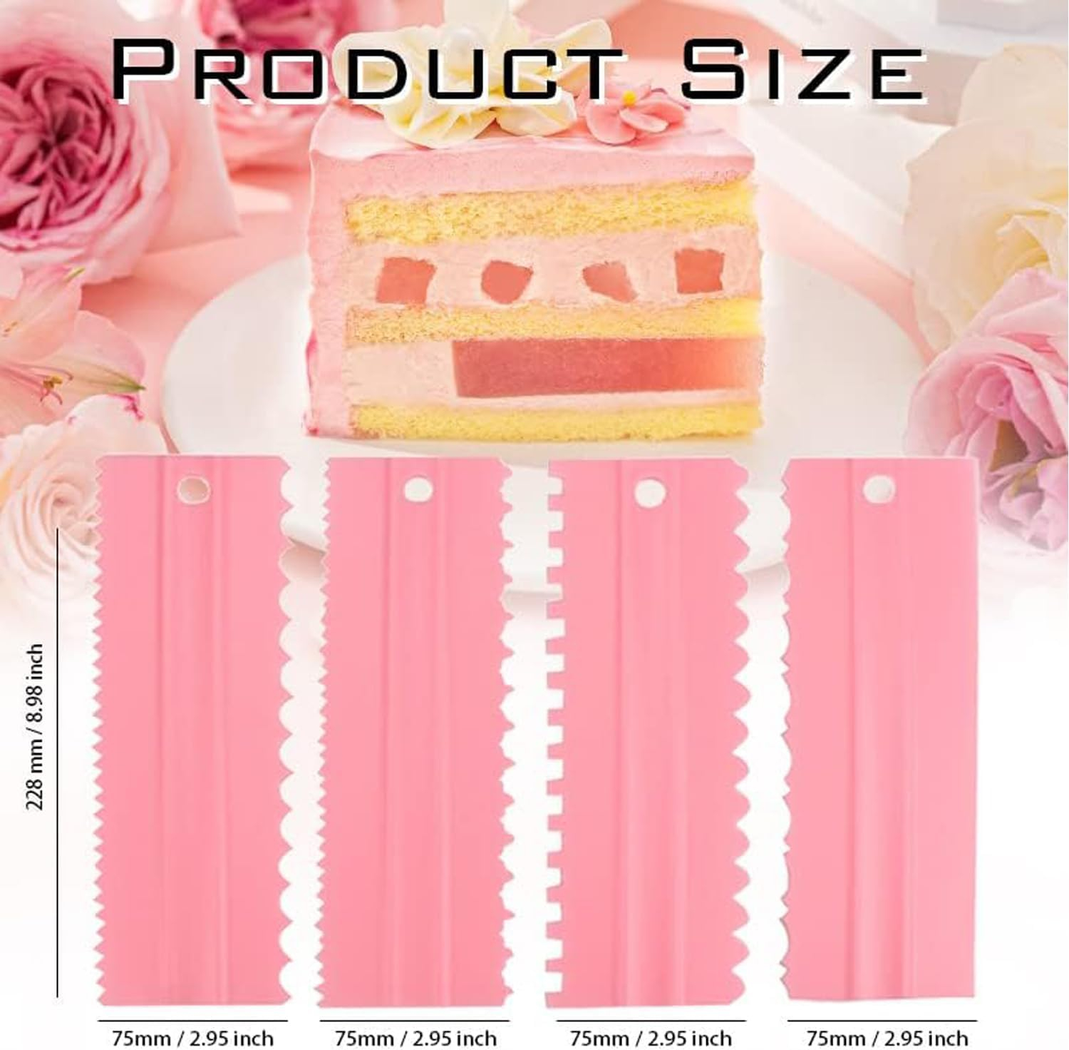 Pink Plastic Cake Decorating Scrapers Set with Multiple Textures
