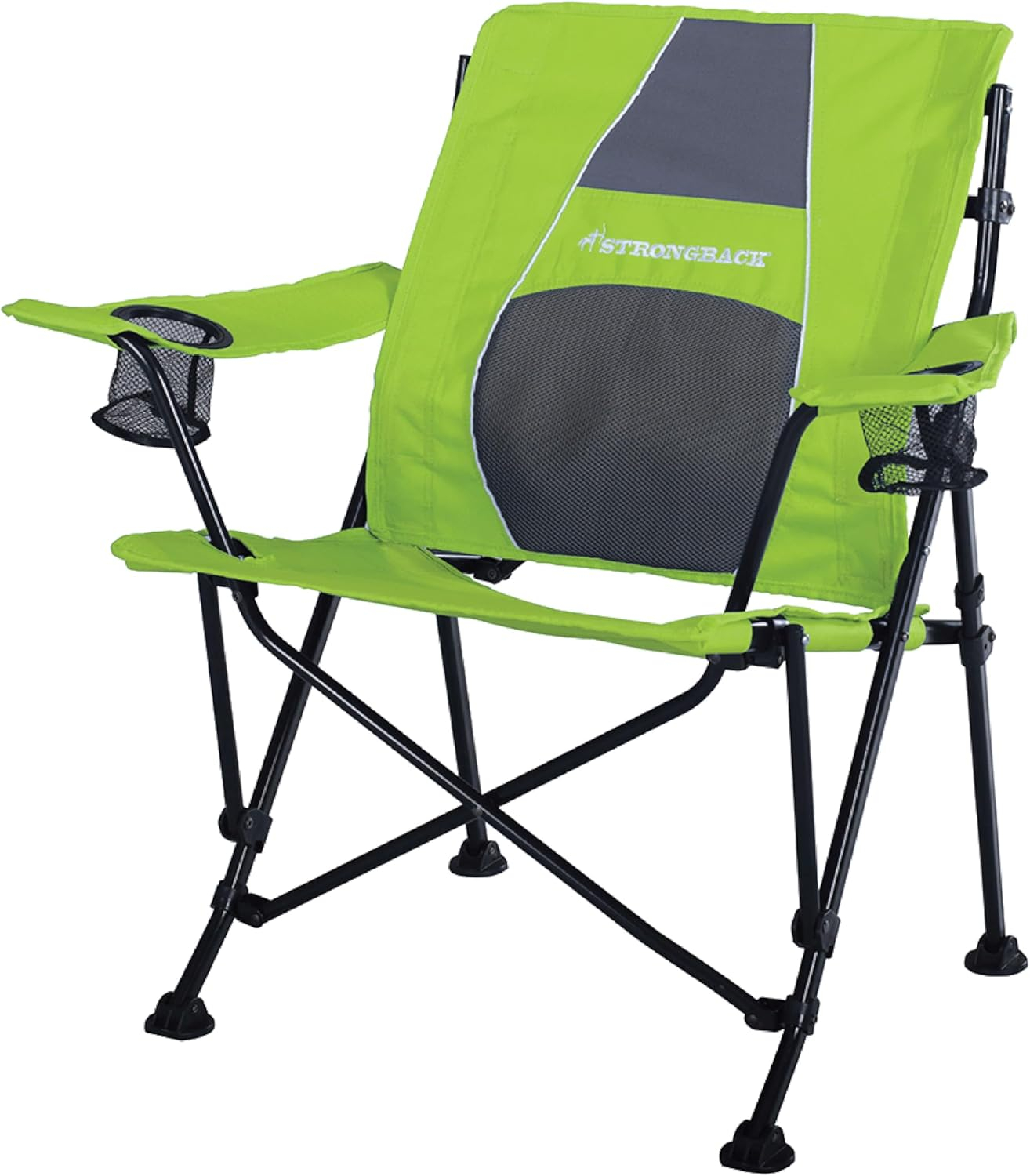 STRONGBACK Camping Chair Guru 3.0 Heavy Duty Camping Chairs with Lumbar Support, Backpack Folding Camp Chair, Lime Green/Gray