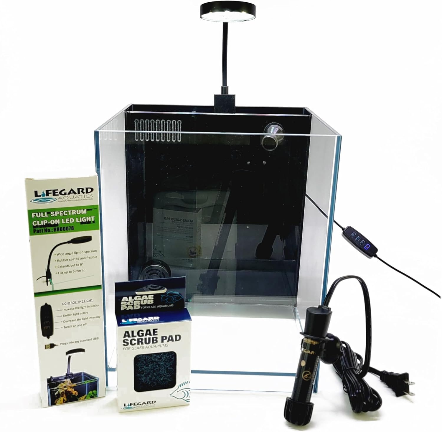 Lifegard Low Iron Ultra Clear Crystal Aquarium with Built in Filter ��������������������������� Rimless Glass, Beveled Edge, Elevated Style ��������������������������� Direct Jet Flow ��������������������������� 8.3 GPH