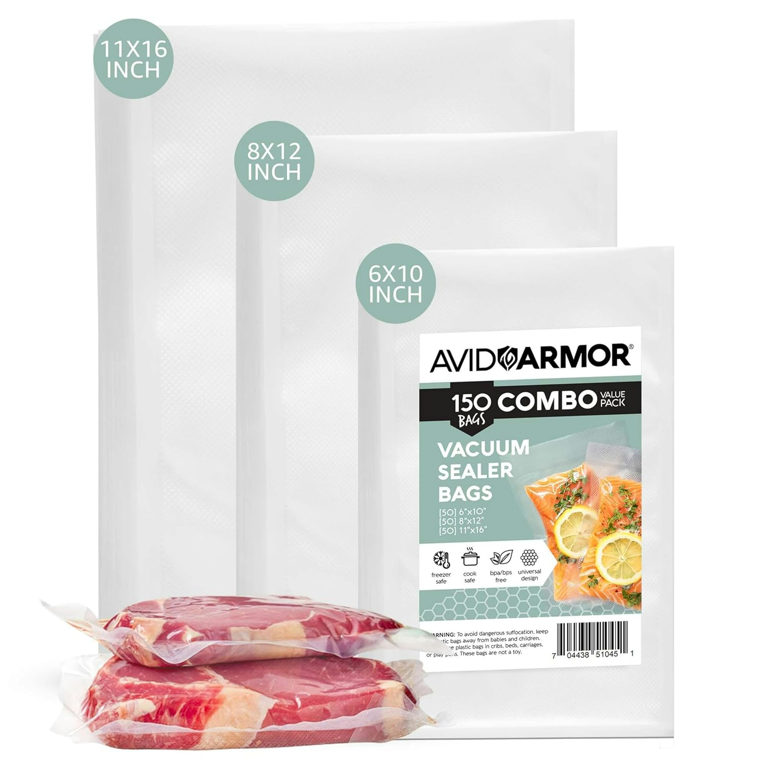 Avid Armor Combo Pre-Cut Vacuum Seal Bags, 150 Pack Food Saver Bags for Sealer, Clear Vacuum Sealer Bags, BPA-Free Food Saver Bags