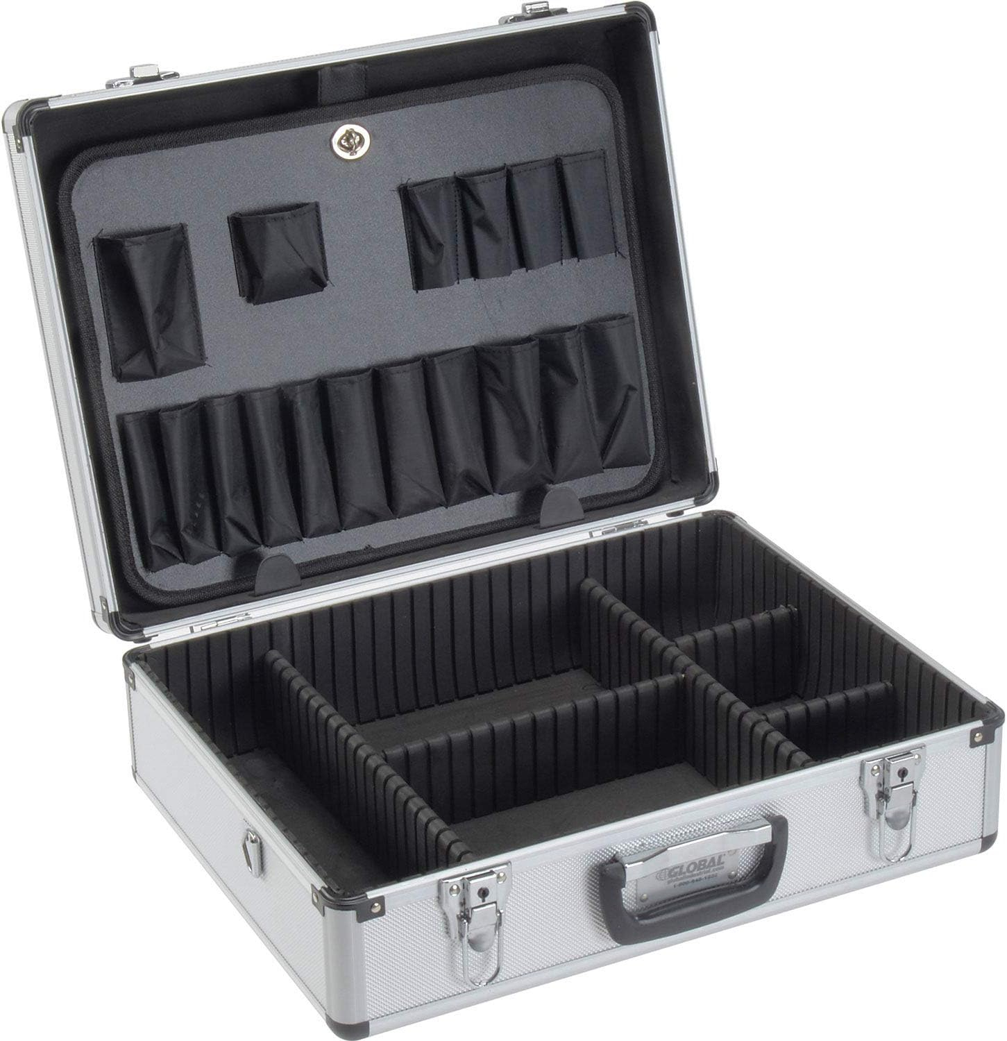 Silver Aluminum Tool Case with Foam and Dividers, 18" x 14" x 6"