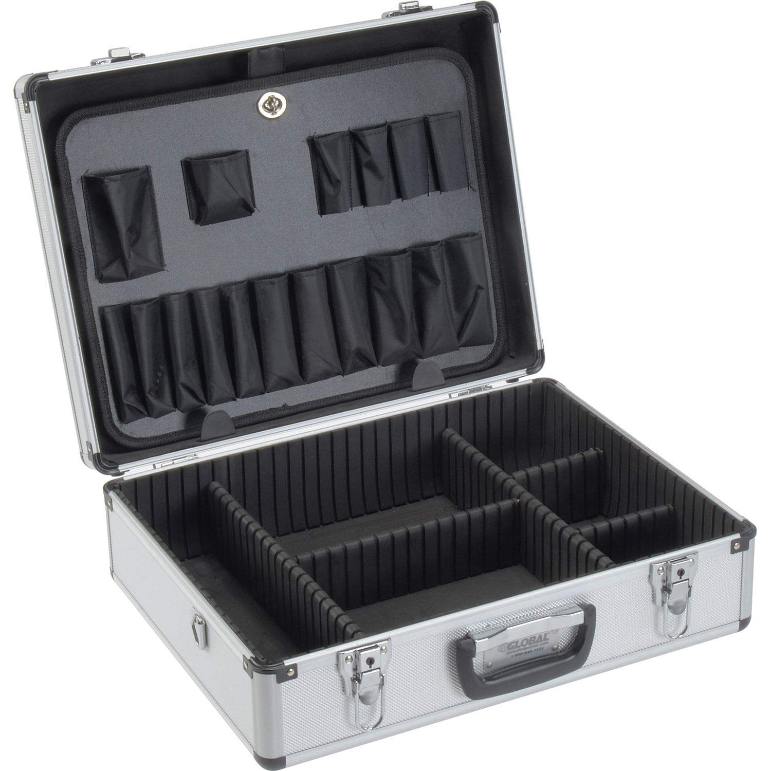 Silver Aluminum Tool Case with Foam and Dividers, 18" x 14" x 6"