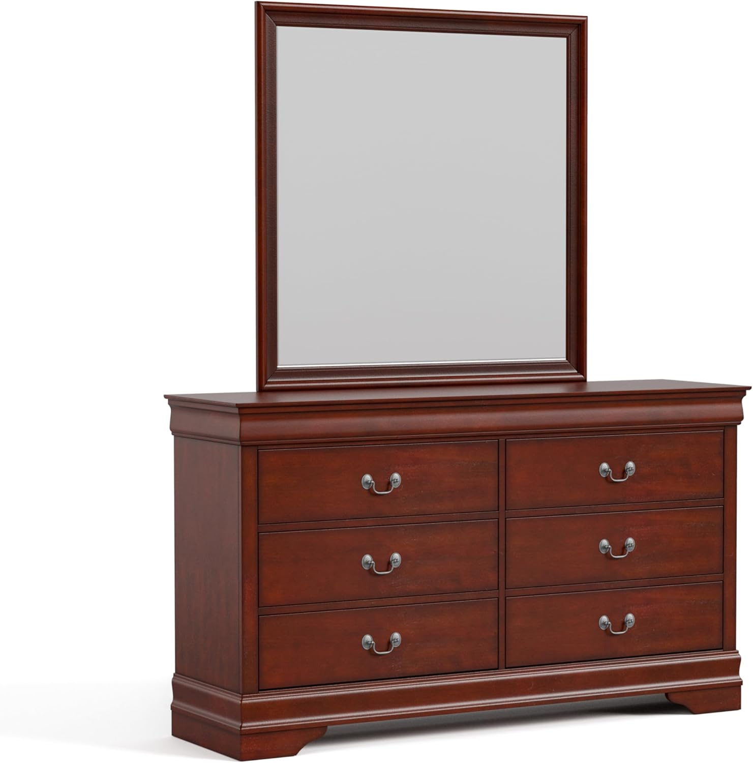 Furniture of America Toni Wood 6-Drawer Dresser with Mirror in Cherry