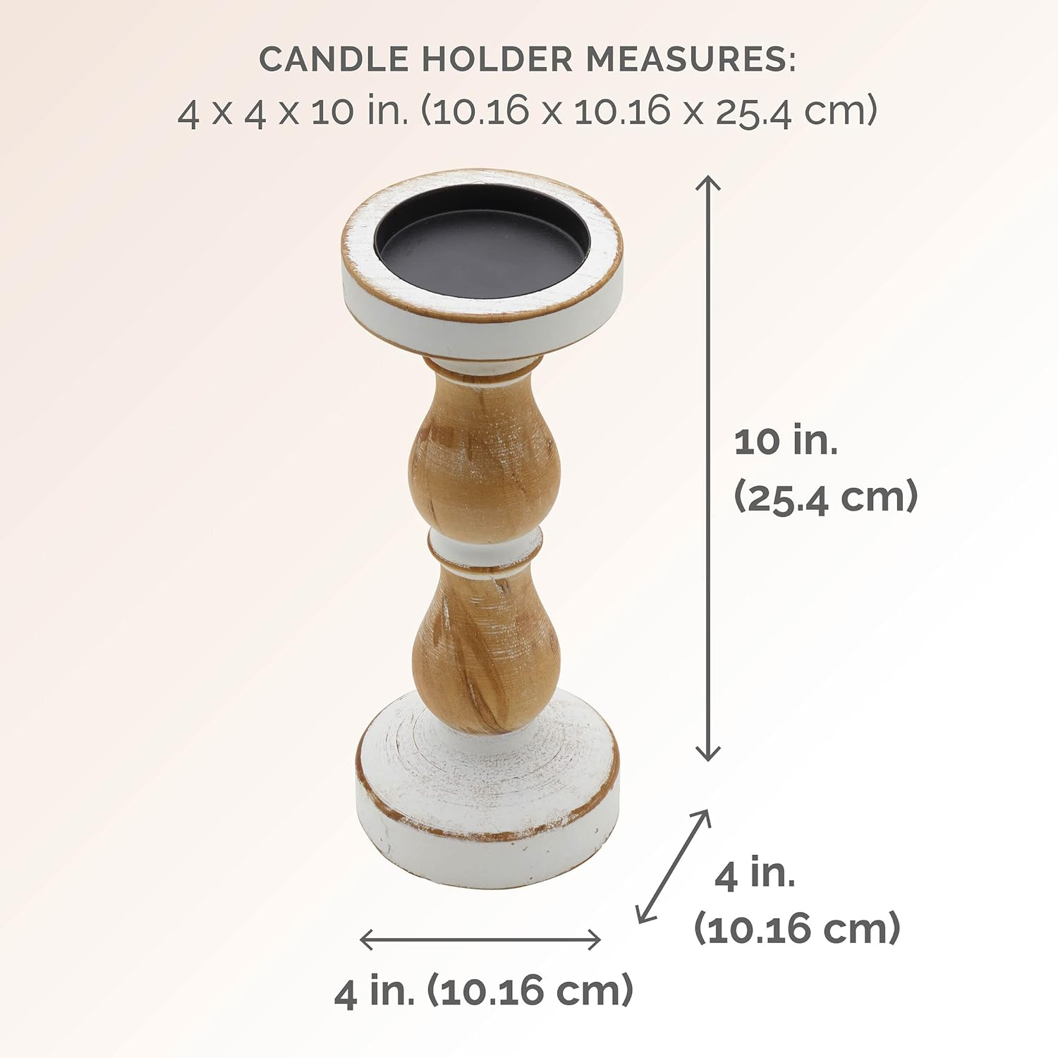 Elements 10 Inch White Natural Wood Candle Holder