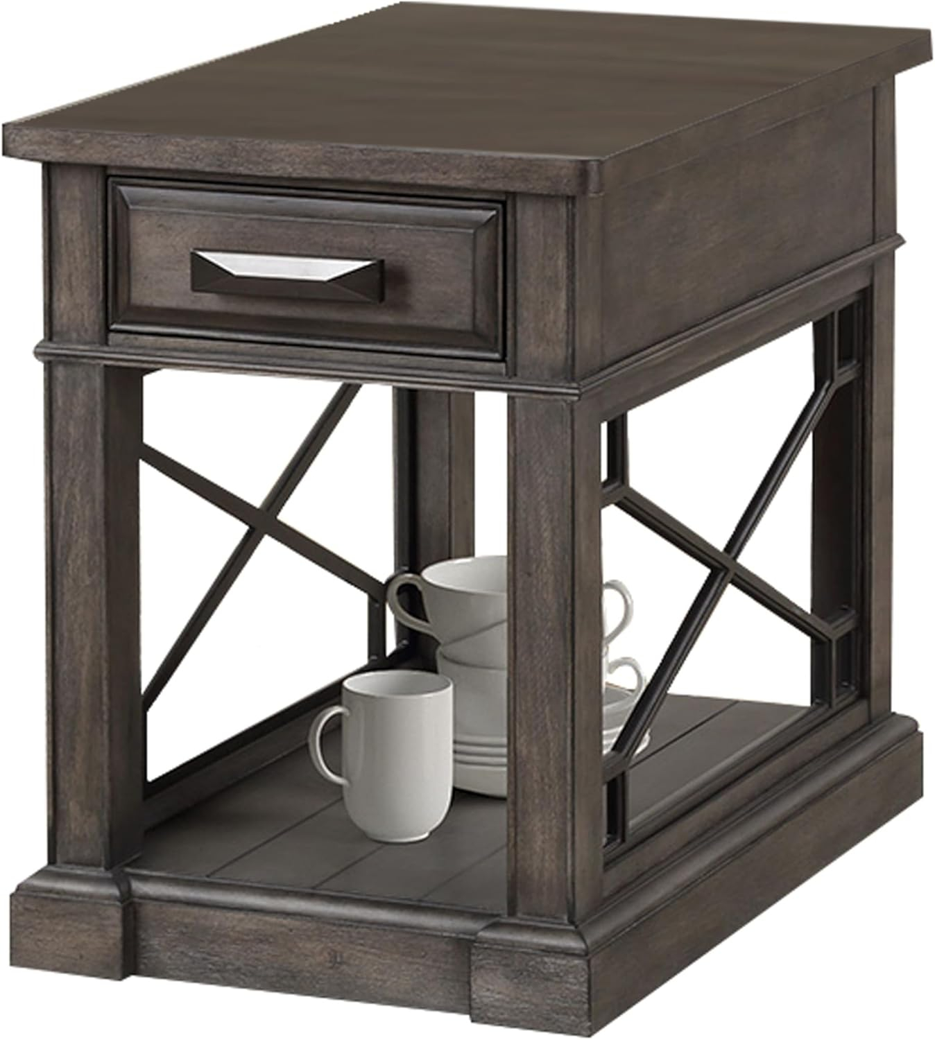 Smokey Gray Poplar Wood Chairside Table with Storage