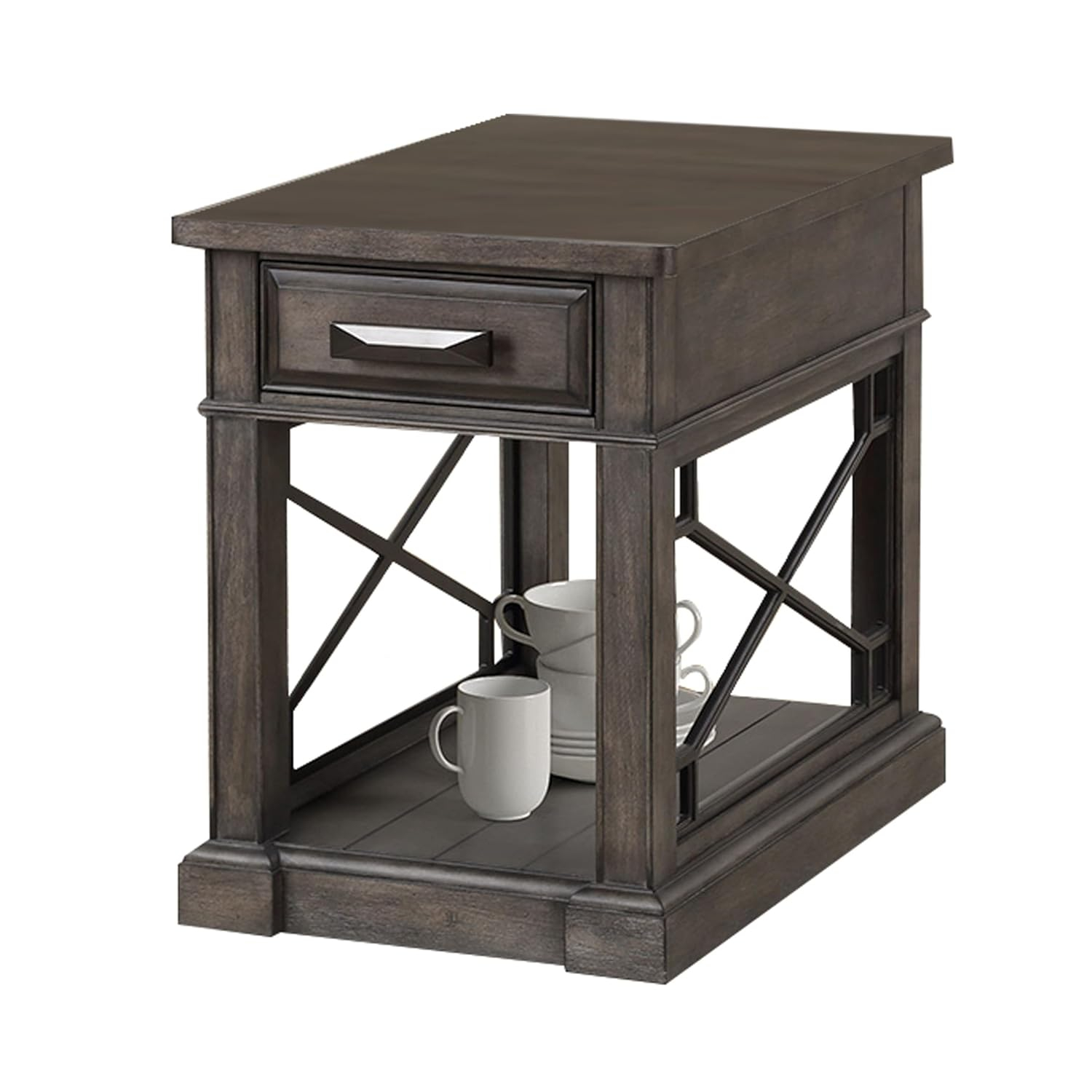 Smokey Gray Poplar Wood Chairside Table with Storage
