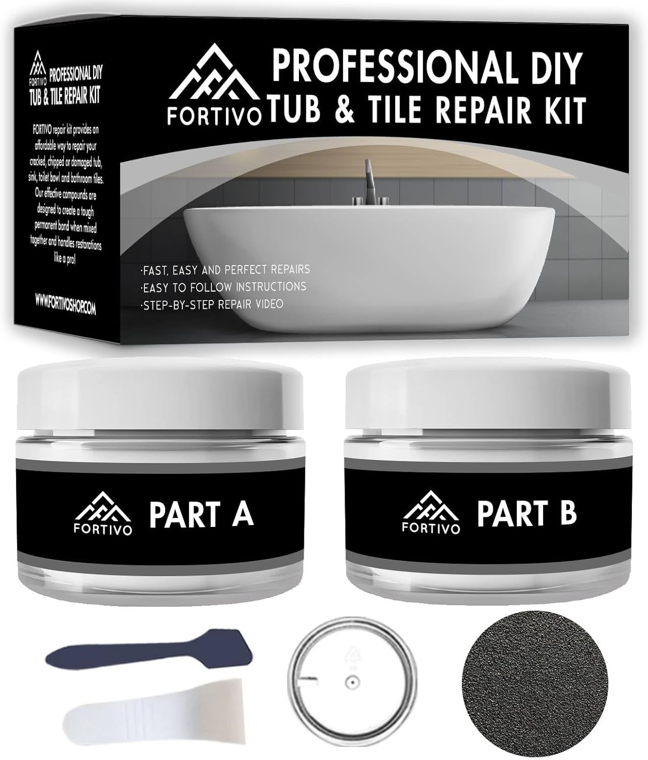 White Porcelain Repair Kit, Fiberglass Tub Repair for Sink, Shower, Countertop, and Tile - Acrylic Tub and Cracked Porcelain Sink Repair