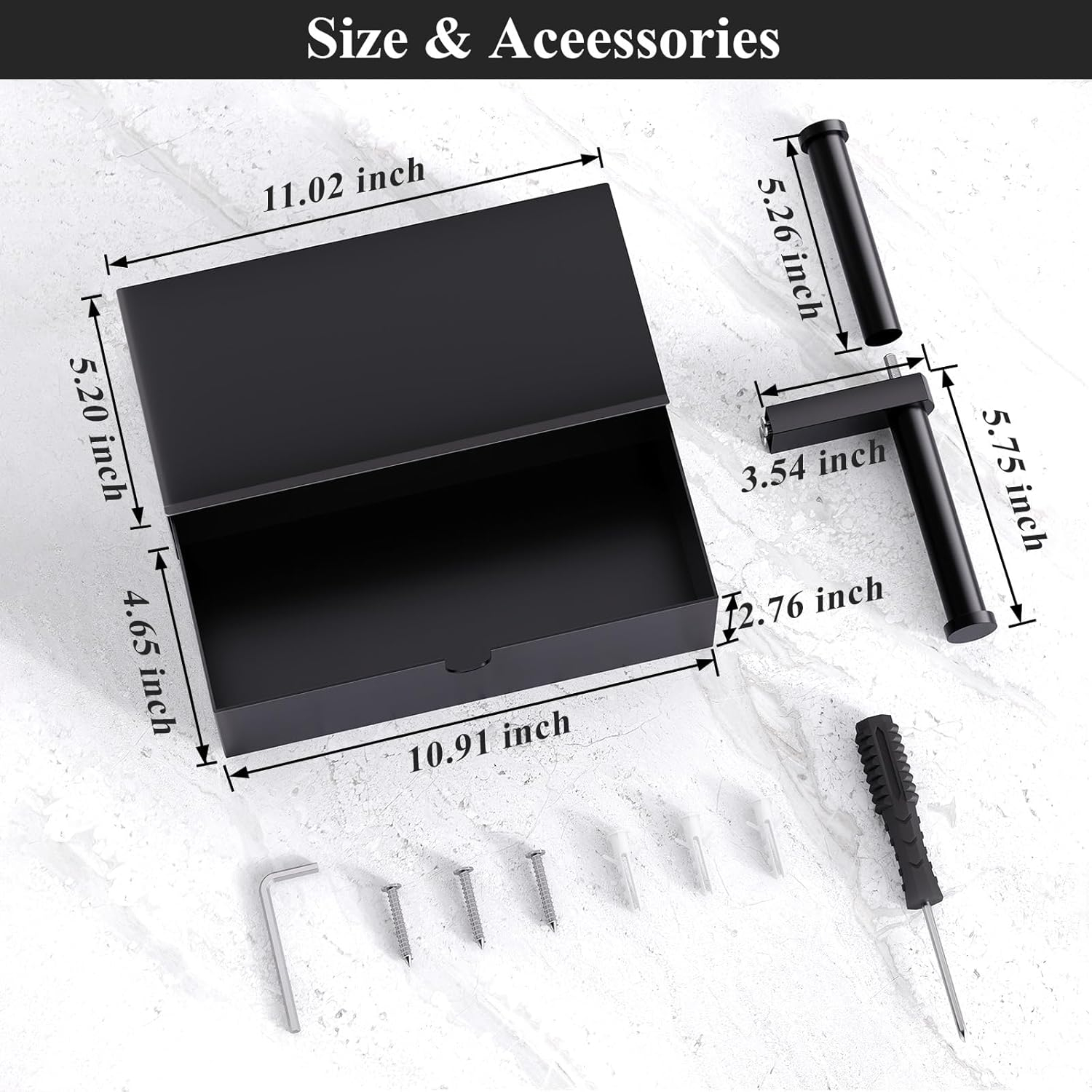 Tindbea Toilet Paper Holder with Storage Double Roll Toilet Paper Holder with Shelf, Tampon Holder for Bathroom Stainless Steel Wall Mounted Wipes Holder Dispenser, Black