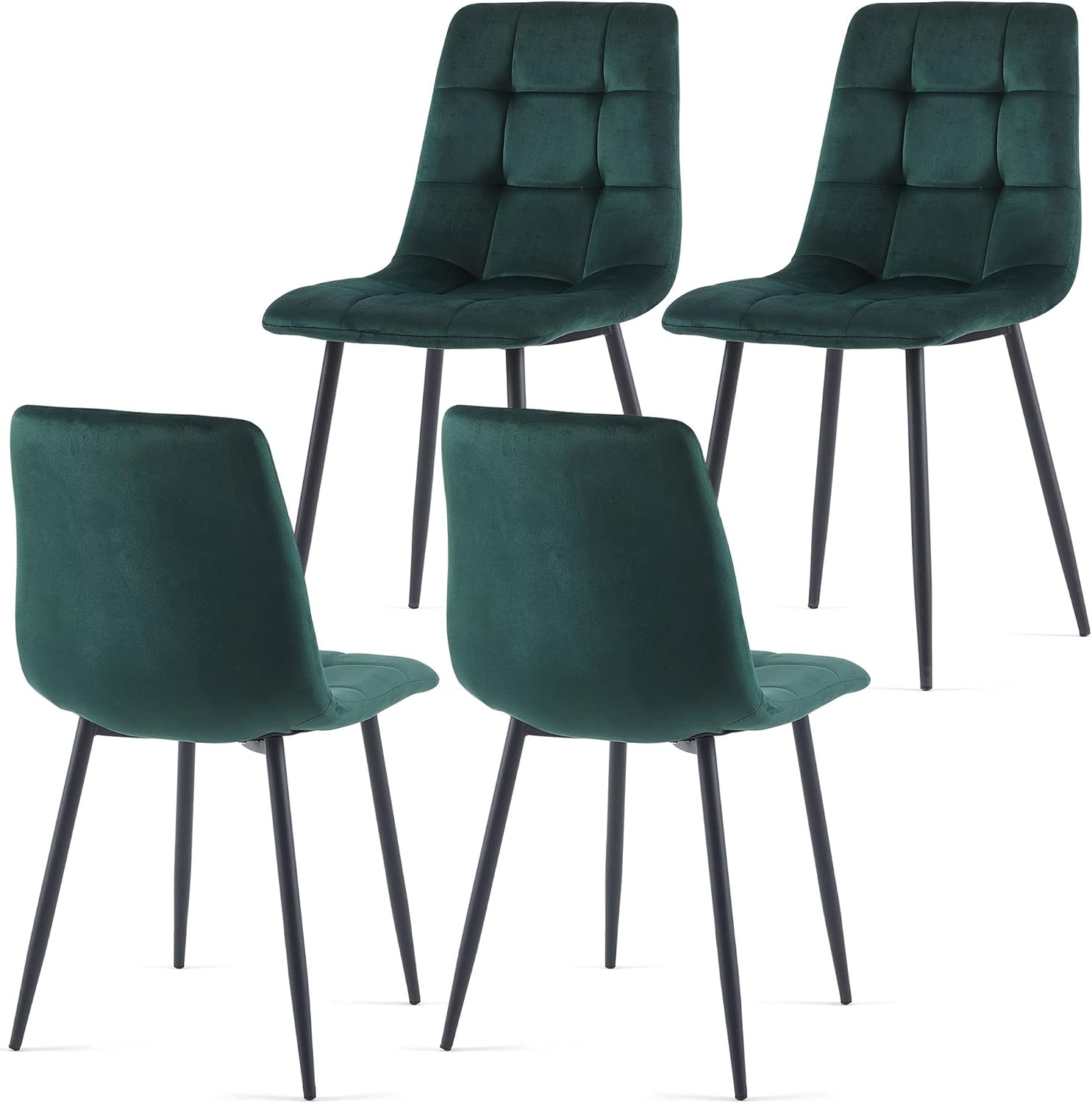 Modern Dining Chair Velvet Set of 4,Upholstered Living Room Chair with No Arms Side Chair High-Back Space Savining Accent Chair with Metal Legs for Dining Room,Living Room, Yellow