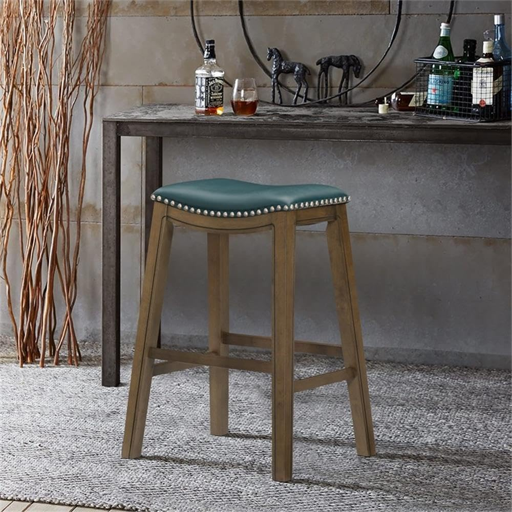 Homelegance 29" Pub Height Wooden Bar Stool Saddle Seat Barstool, Green Brown