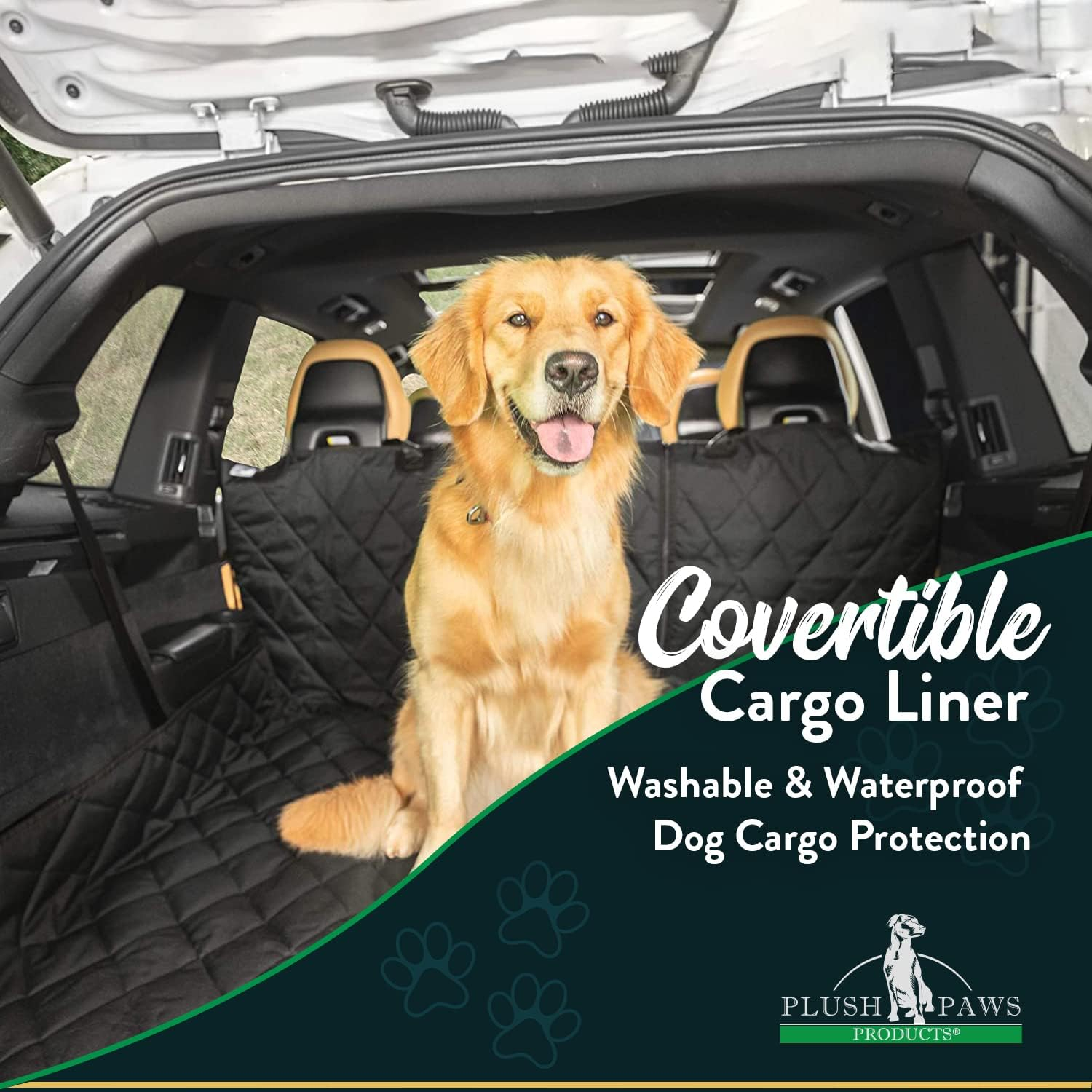 Plush Paws Premium Waterproof Nonslip Scratchproof Convertible Cargo Liner for Cars & SUVs Regular Black