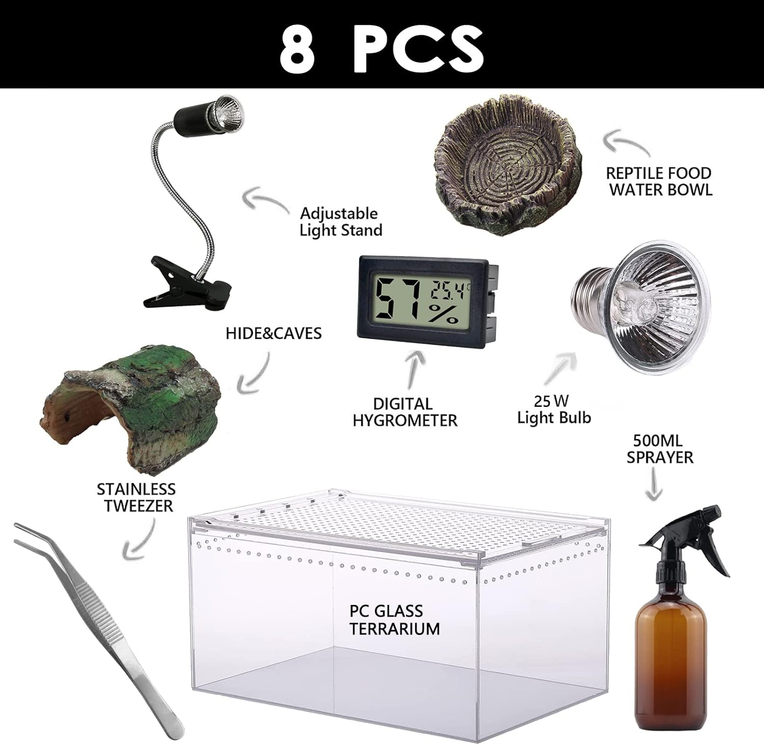 Reptile Terrarium - Amphibian Tank Starter Kit, Eco Rainforest Feeding Box, Amphibian Feeding Box, Suitable for breeding Lizards, Snakes, Chameleons,Jumping Spiders