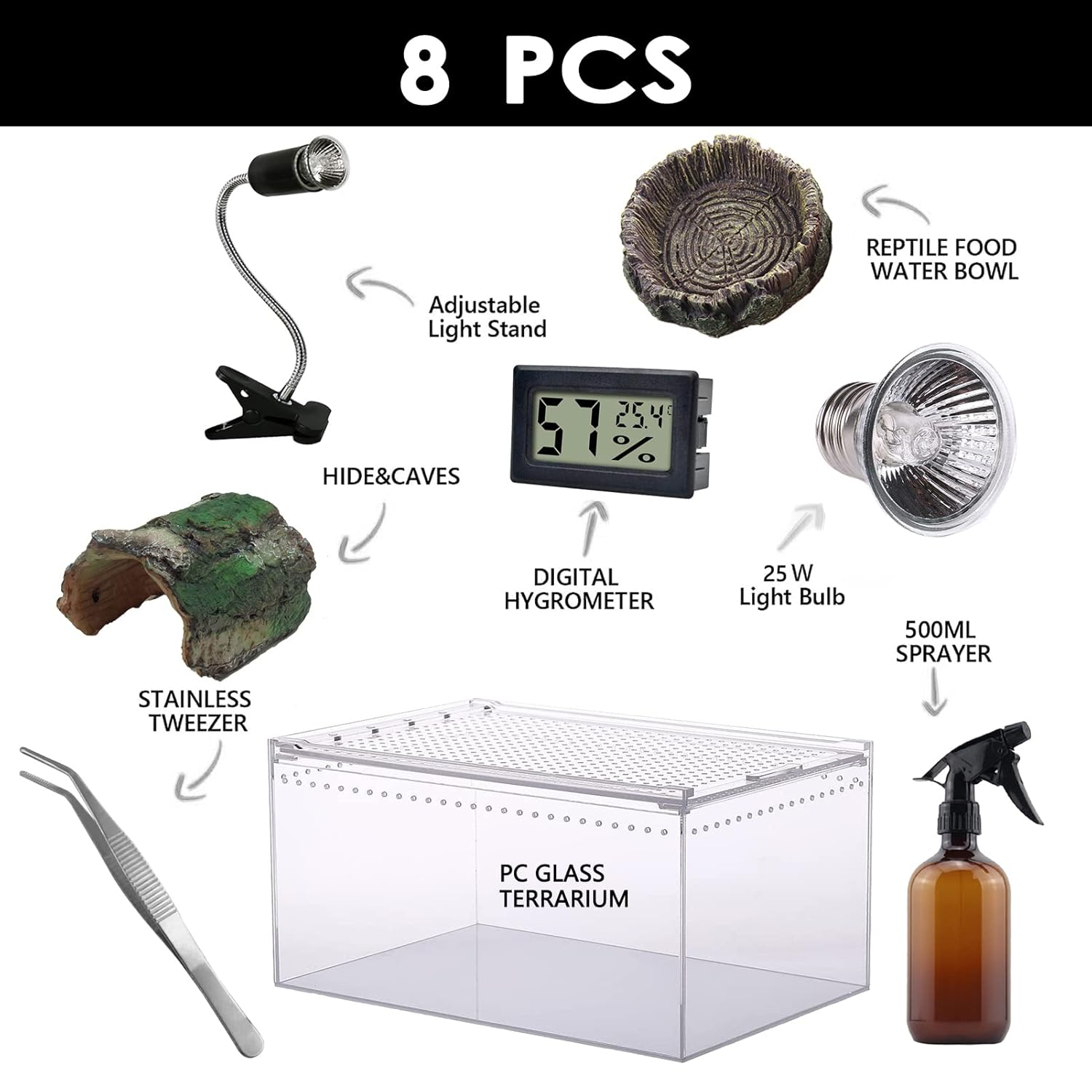 Reptile Terrarium - Amphibian Tank Starter Kit, Eco Rainforest Feeding Box, Amphibian Feeding Box, Suitable for breeding Lizards, Snakes, Chameleons,Jumping Spiders