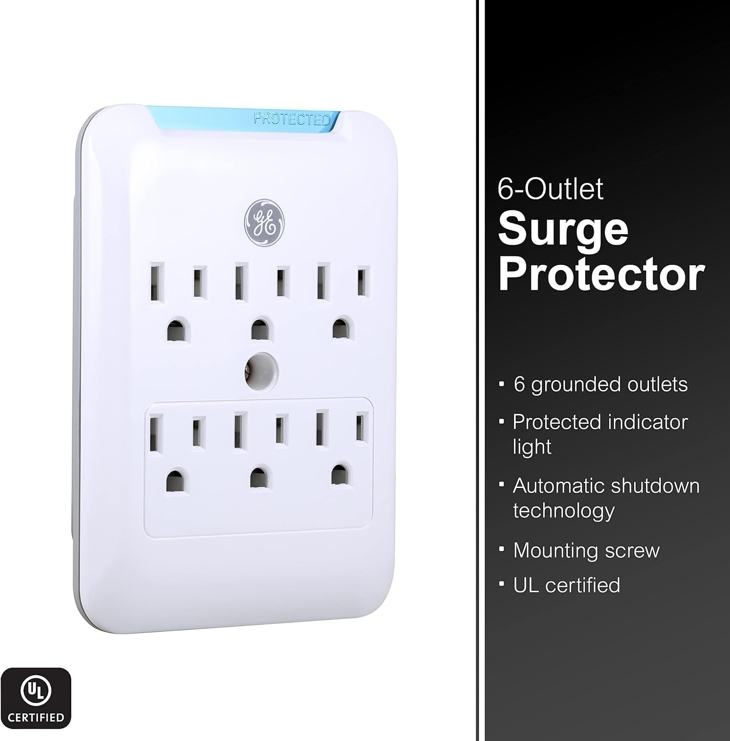 GENERAL ELECTRIC Pro 6-Outlet Surge Protector Power Outlet Adapter, White - 38431