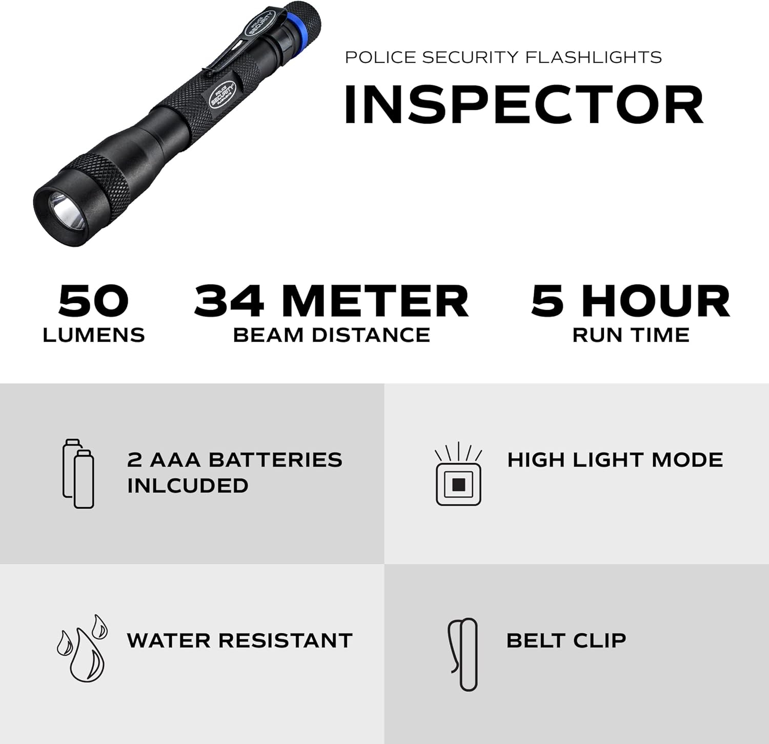 Black Tactical LED Pen Flashlight with Water Resistant Design