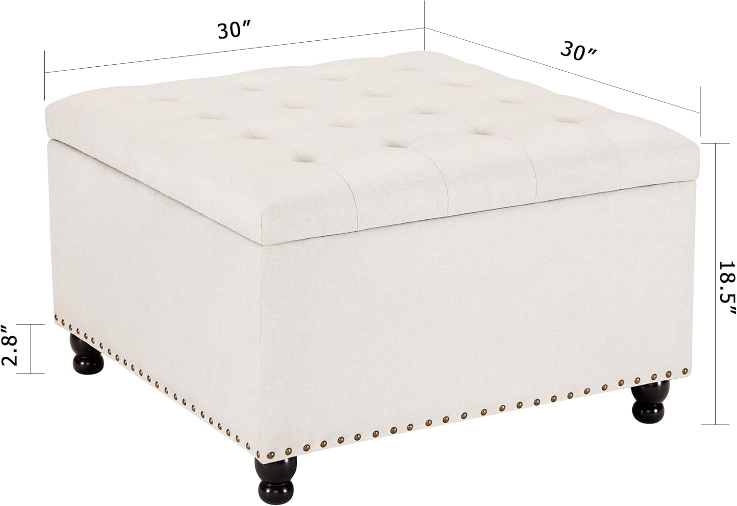 Beige Tufted Upholstered Square Ottoman with Storage