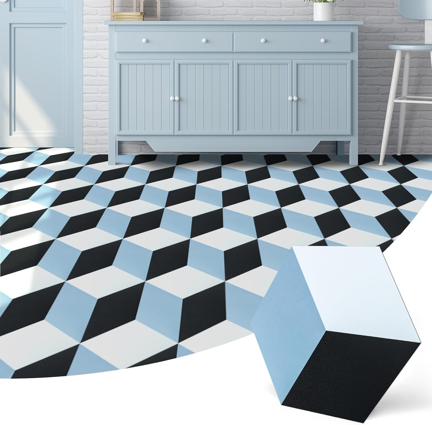 Art3d 30-Pack 11.8" x 10.2" Black Marble Hexagon Peel and Stick Flooring Tile, Self Adhesive Waterproof Vinyl Floor Tile