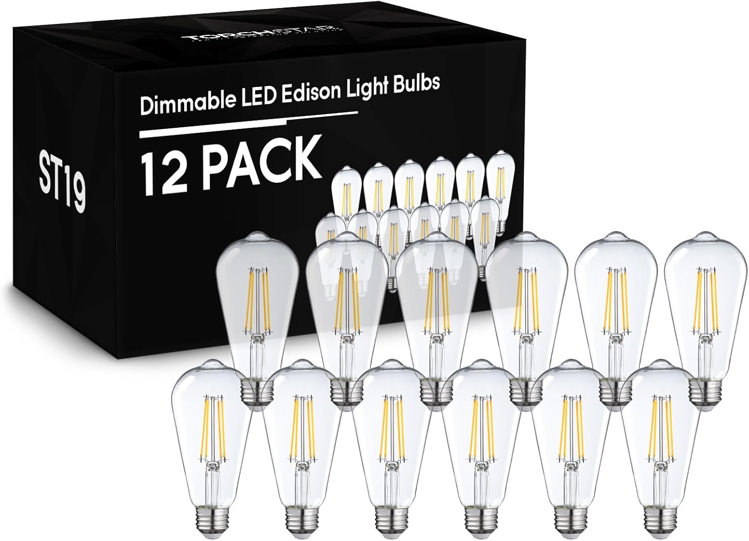 TORCHSTAR 12 Pack Bombilla LED ST64/ST19, Regulable, 7W(75W Equivalente), Bombilla Filamento Vintage, Base Mediana E26, Luz Decorativa Interior, 2700K Blanco Suave