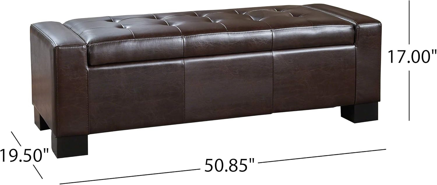 Christopher Knight Home Guernsey Bonded Leather Storage Ottoman Bench, Chocolate Brown 51 by 20 by 17