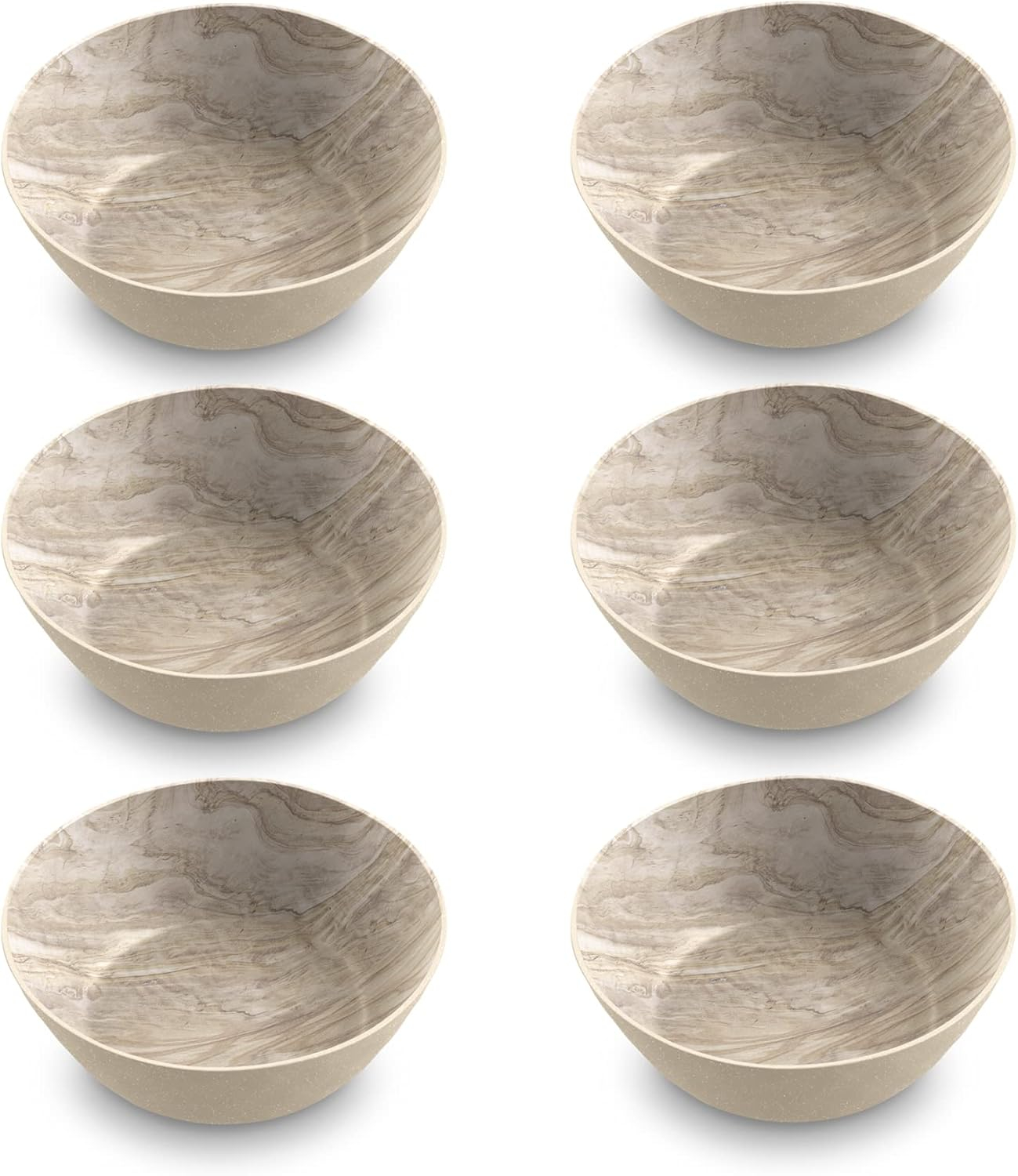 Faux Real Desert Wood Low Bowl, 7.5”, 42-Oz., Planta (Majority Plant Based Melamine Material), Indoor/Outdoor, Set of 6