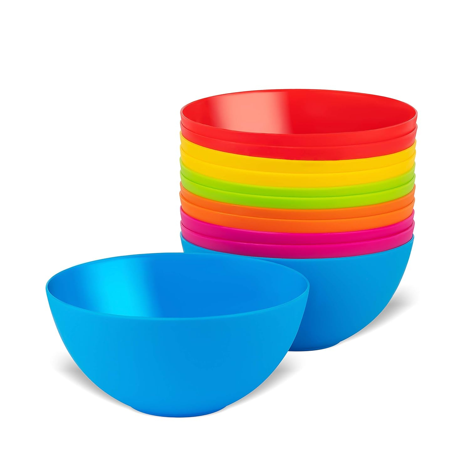Plastic Bowls Set of 12 Kids Bowls - 24 Oz Microwave & Dishwasher Safe, BPA Free, Brightly Colored for Cereal, Soup, Snack, Fruit or Salad