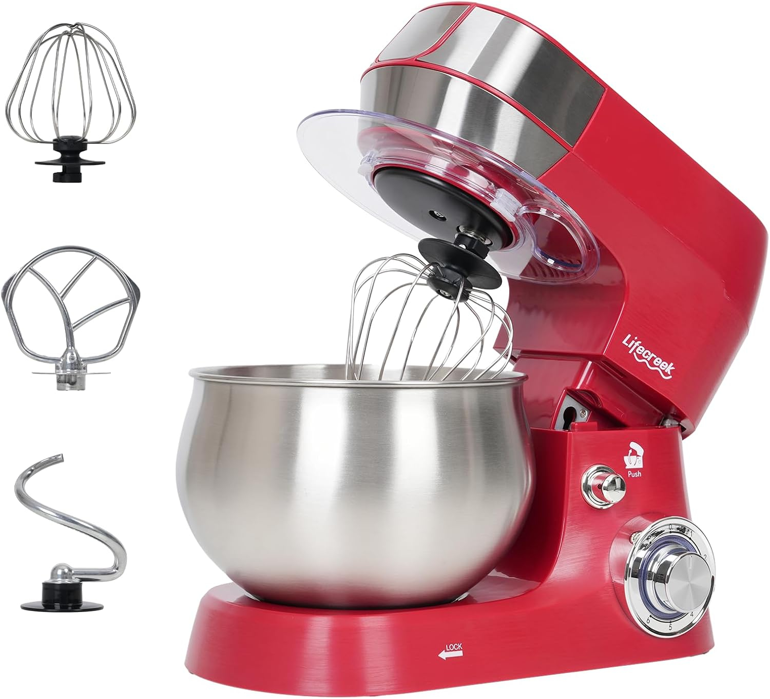 Stand Mixer, 5.3Qt 660W, 6-Speed Tilt-head Food Mixer, Electric Kitchen Portable Lightweight Mixer with Stainless Steel Bowl, Dough Hook, Whisk, Beater(Red)
