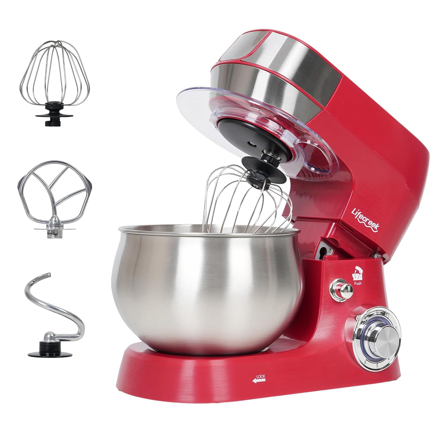 Stand Mixer, 5.3Qt 660W, 6-Speed Tilt-head Food Mixer, Electric Kitchen Portable Lightweight Mixer with Stainless Steel Bowl, Dough Hook, Whisk, Beater(Red)
