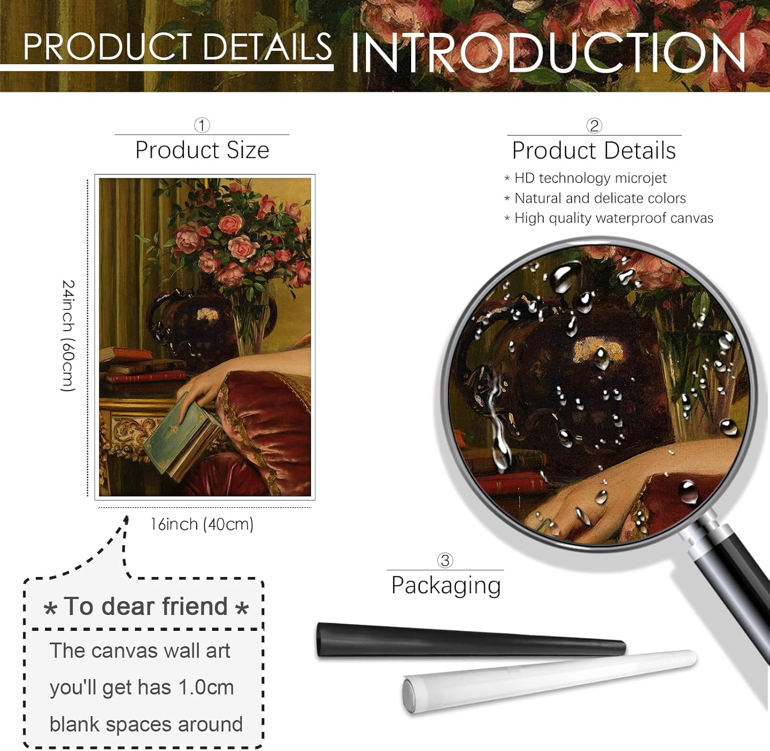 Vintage Art Portrait Maximalist Decor with Baroque Rococo Canvas Wall Art Print Eclectic Room Decor Oil Painting Renaissance Traditional for Living Room, Office, Bedroom - 12x16in Unframed