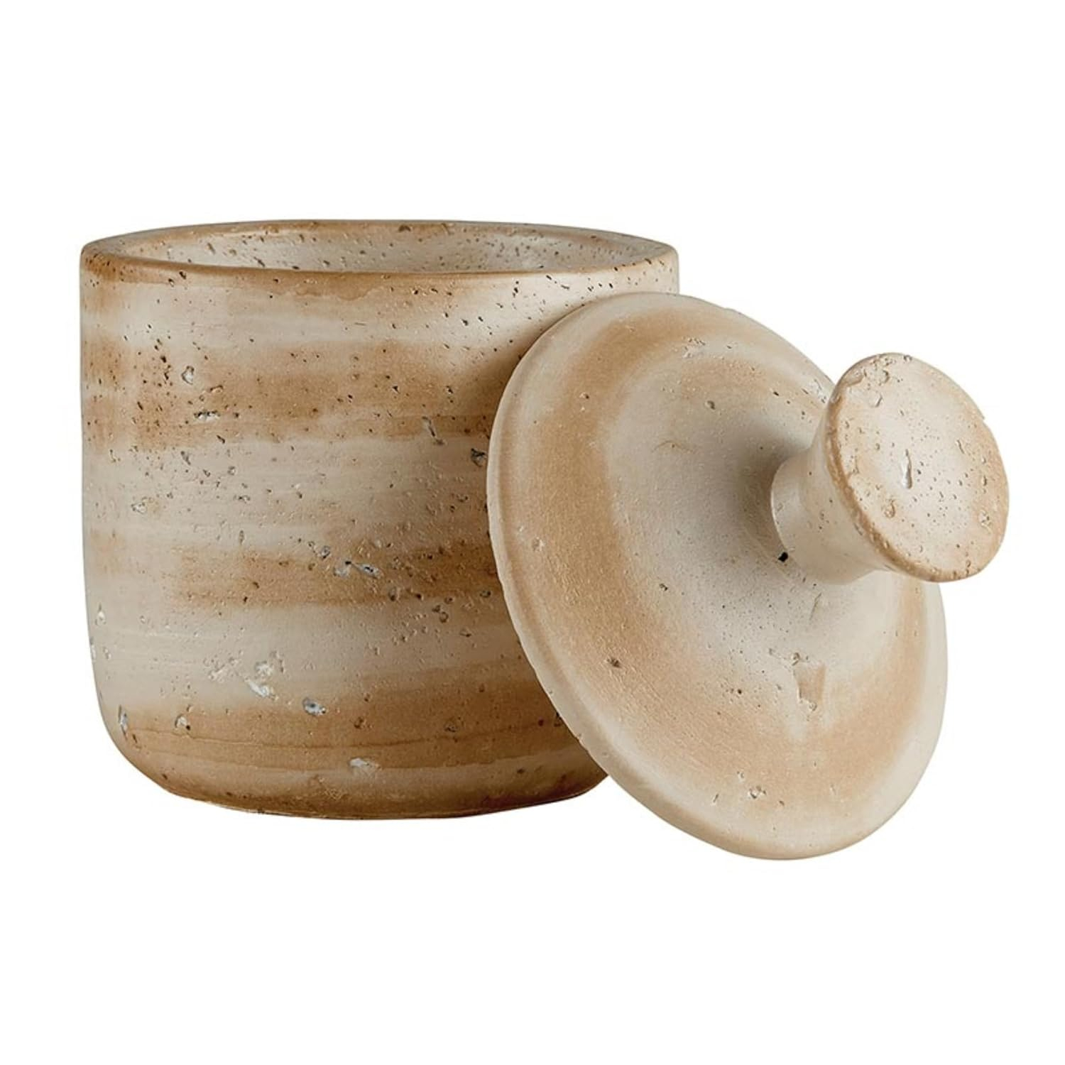 47th & Main Canister for Storage Cement Modern Home Décor for Coffee Table, 4.25" Dia x 6" H, Beige