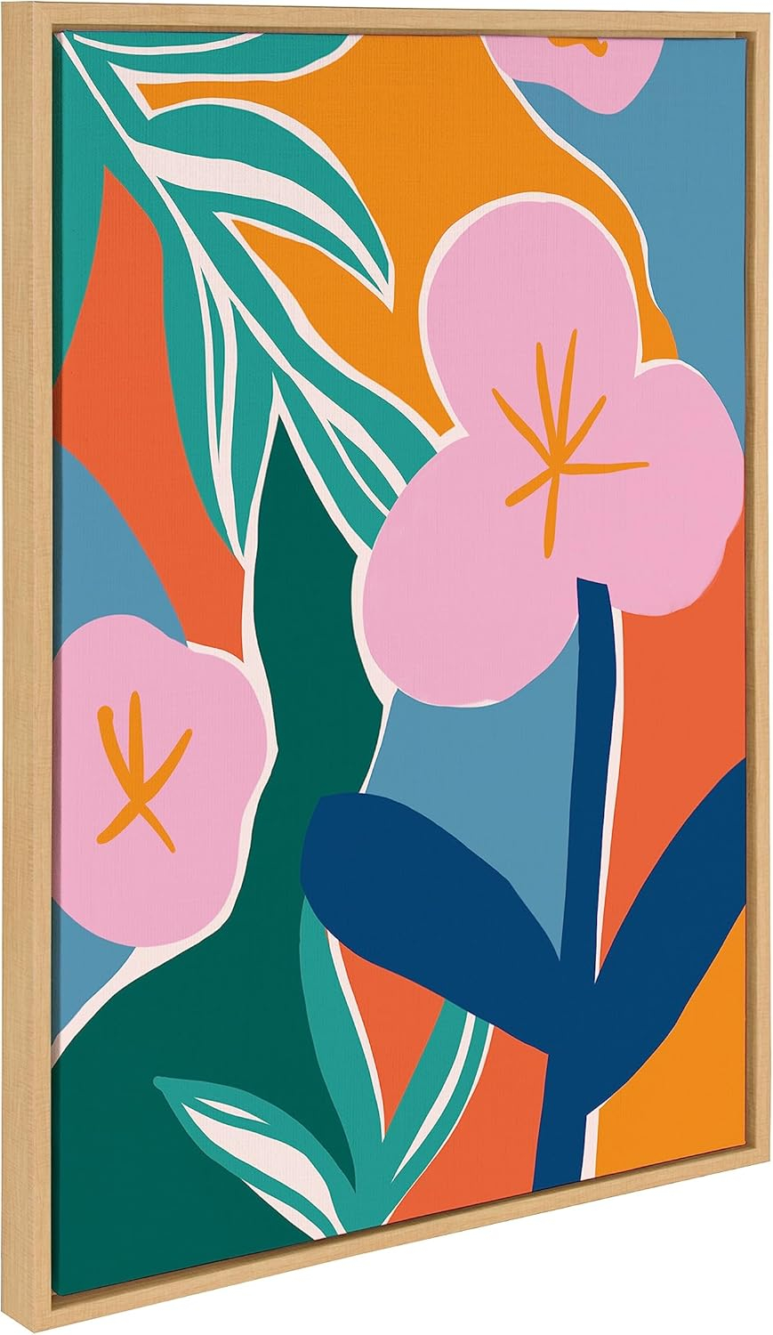 Kate and Laurel Sylvie Oaxaca Garden Framed Canvas Wall Art by Kate Aurelia Holloway, 23x33 Natural, Colorful Floral Abstract Art for Wall