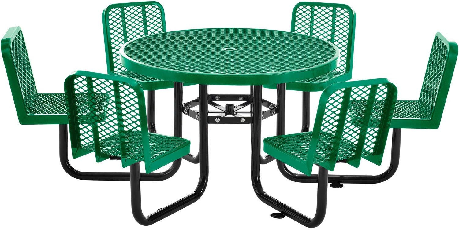 Global Industrial 277590GN 46 in. Round Carousel Expanded Metal Picnic Table with 6 Seats, Green