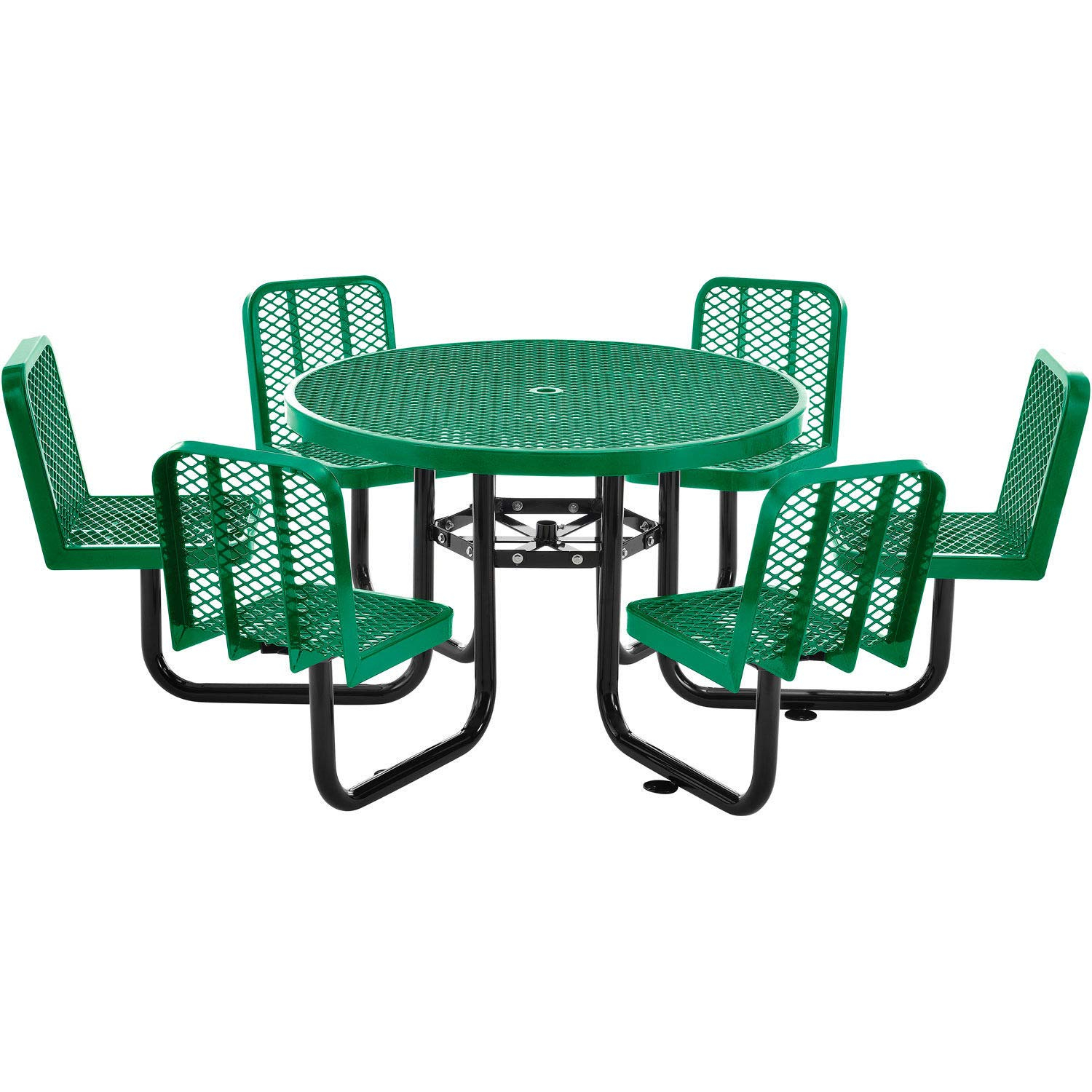 Global Industrial 277590GN 46 in. Round Carousel Expanded Metal Picnic Table with 6 Seats, Green