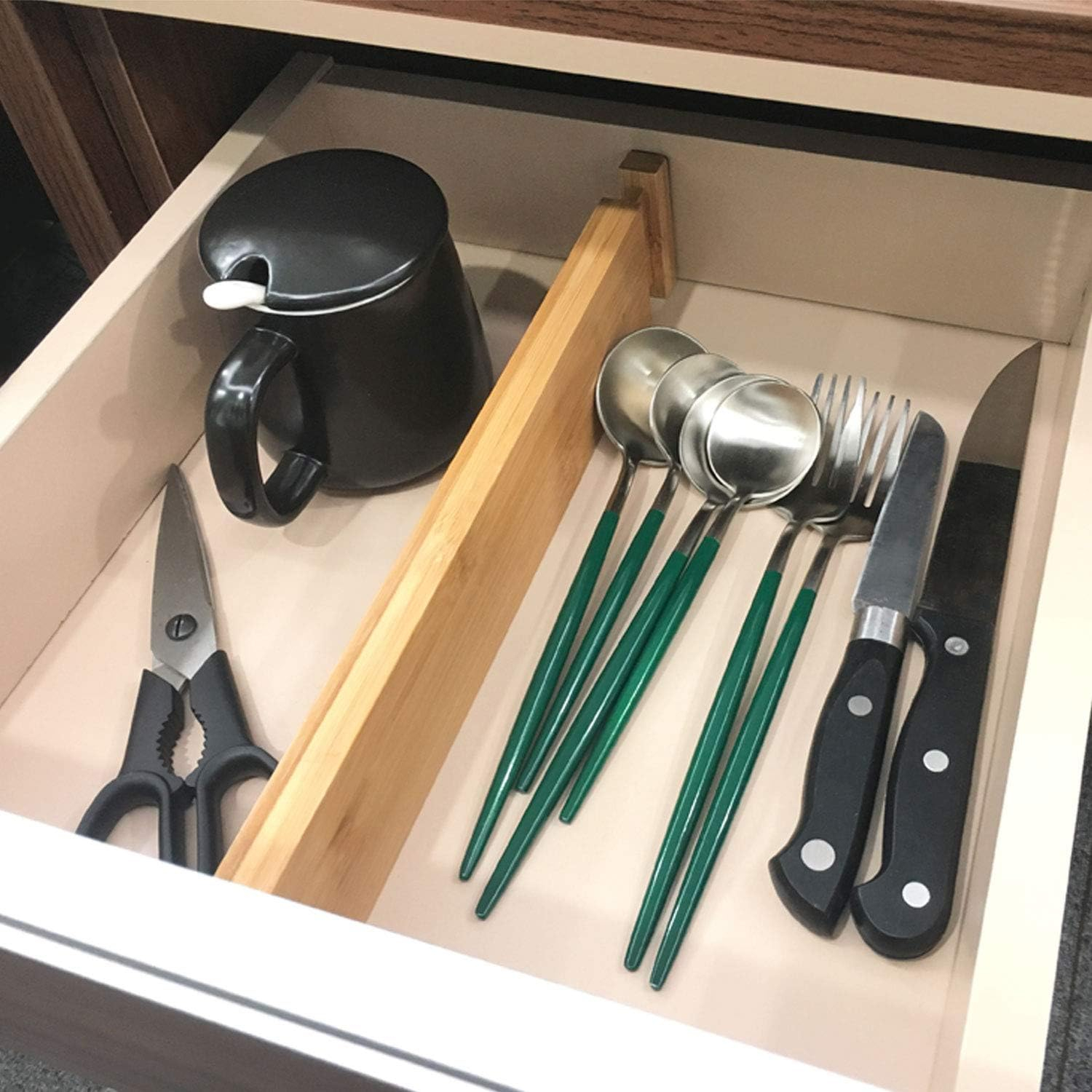 VaeFae 6-Pack Bamboo Drawer Dividers (Fits 15"-18" Drawer Inner Dimensions), Adjustable Expandable Organizer, Multi-Functional for Kitchen, Bedroom, Office & Bathroom