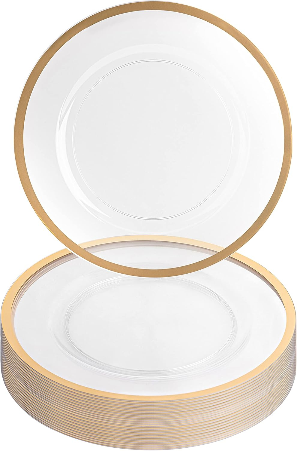 PARTY BARGAINS 13-Inch Charger Plates - 4 Pack, Clear Gold Rim, Heavy-Duty Disposable Chargers for Elegant Dining - Ideal for Weddings and Formal Events