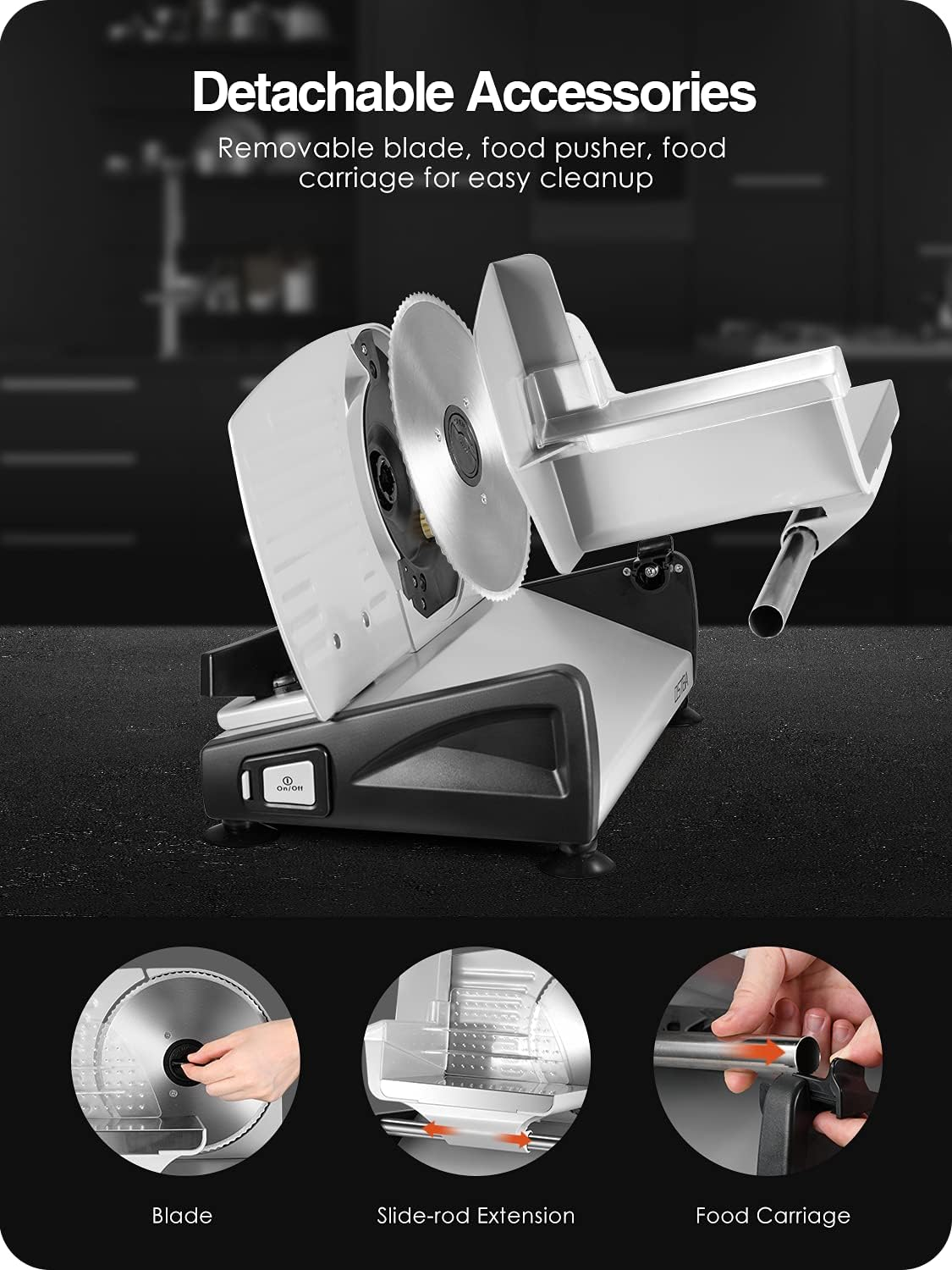 OSTBA 7.5'' Stainless Steel Semi-Automatic Meat Slicer with Safety Lock