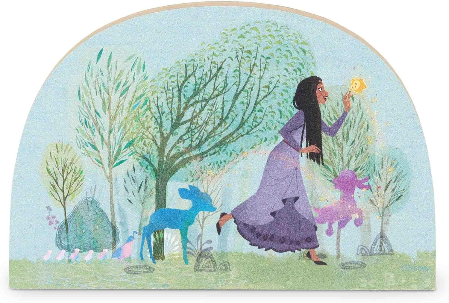 Disney Wish Asha and Star Whimsical Woods Scene Shelf Sitter Decor - Fun Wish Wood Block Cutout for Kids' Bedroom or Play Room