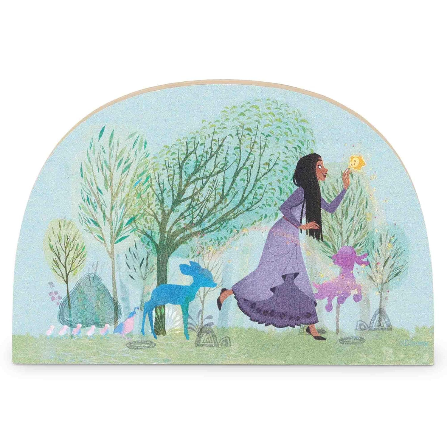 Disney Wish Asha and Star Whimsical Woods Scene Shelf Sitter Decor - Fun Wish Wood Block Cutout for Kids' Bedroom or Play Room