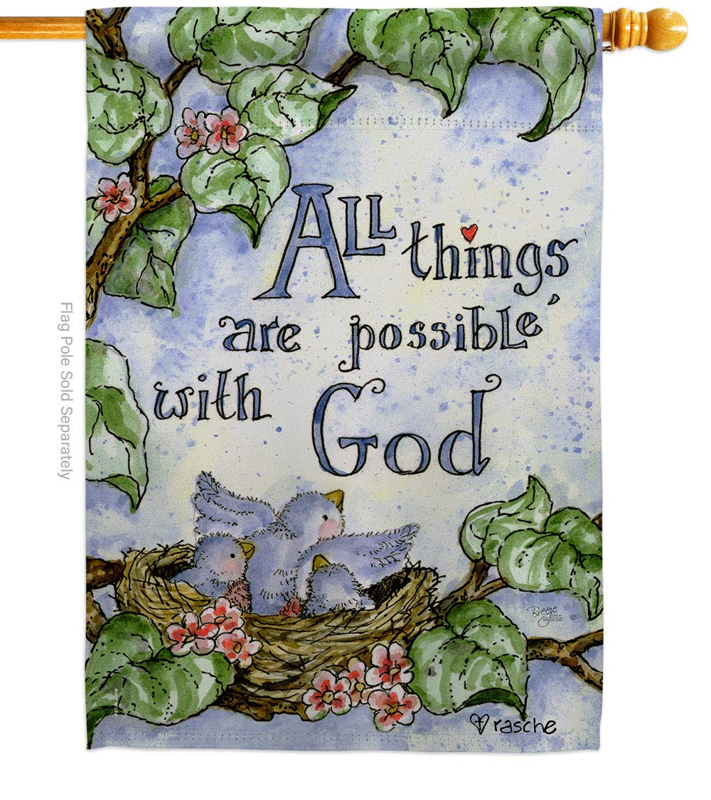 Breeze Decor 15110 All Things Are Possible with God 2-Sided Vertical Impression House Flag - 28 x 40 in.