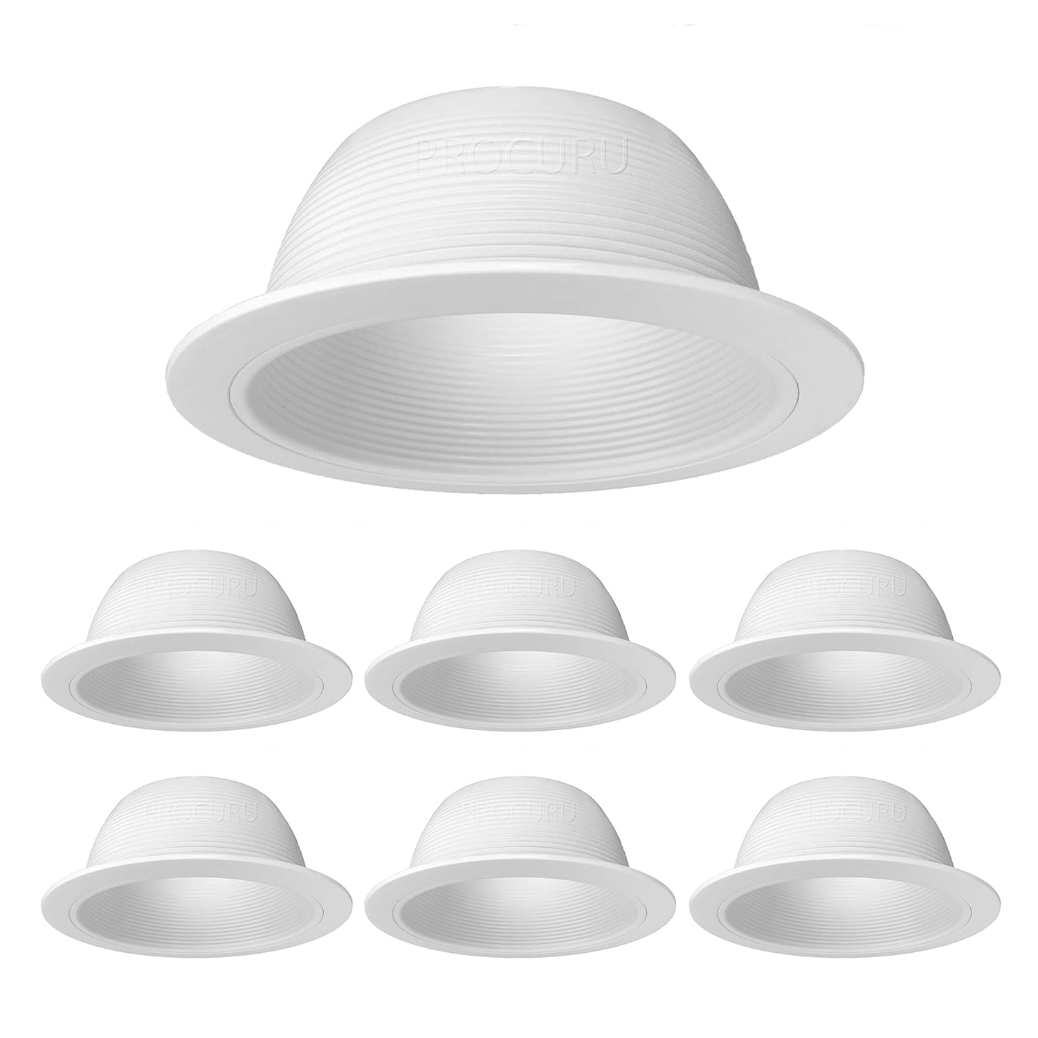 [6-Pack] 6" Metal Recessed Can Light Trim Cover, Step Baffle with Ring, White (Trim , Bulb Not Included)