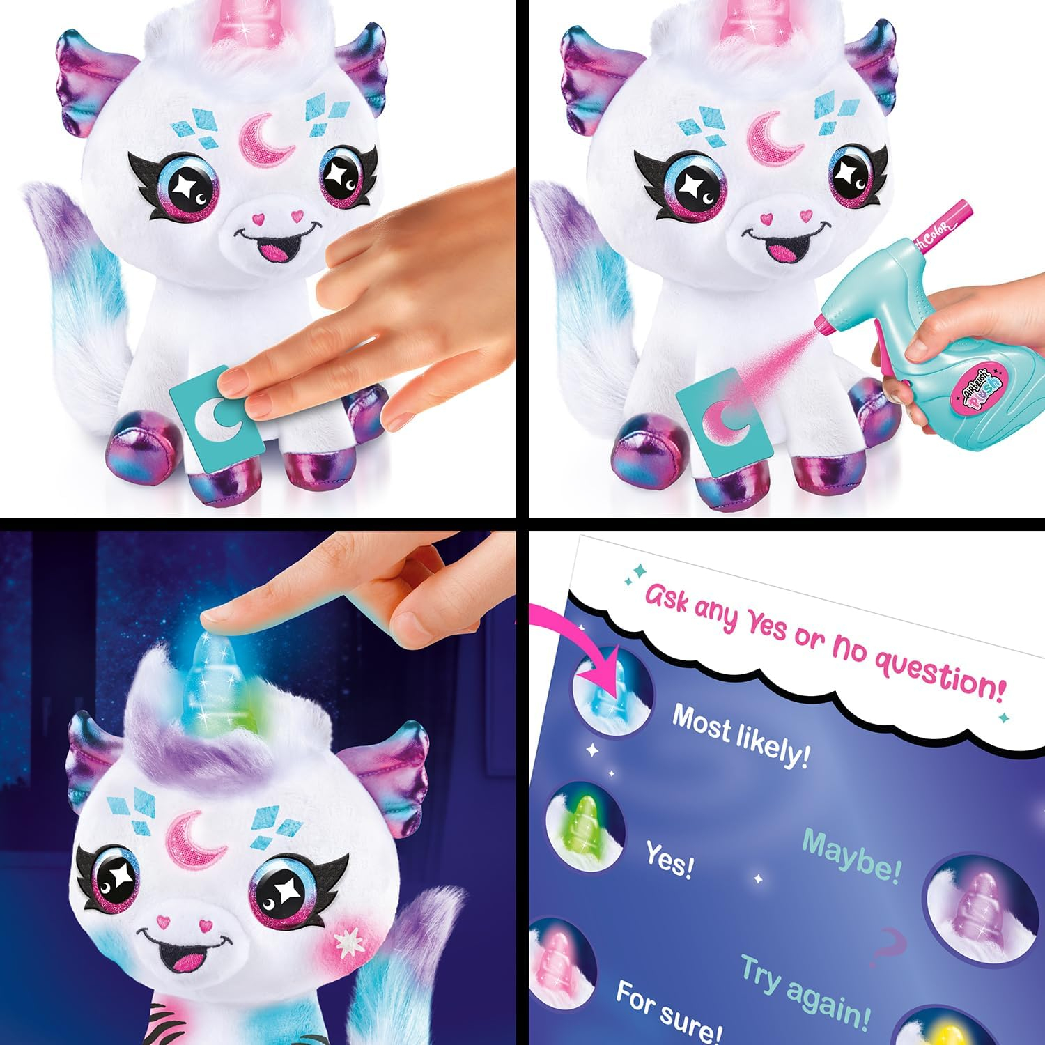 Canal Toys Airbrush Plush Cosmic Light Up Unicorn! Decorate, wash, Repeat! Customize Your own Spray Art Plush. Light up Fortune teller's Horn. Ages 6+