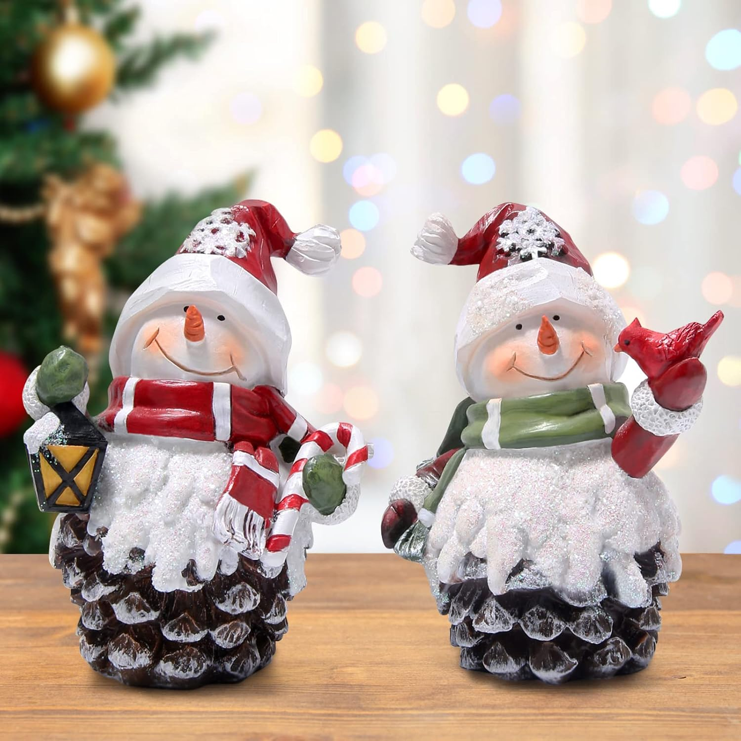 Hodao Christmas Snowman Decorations Indoor Home Decor Christmas Snowman Figurines Table Decorations Cute Christmas Snowman Gifts Handmade Resin Winter Indoor Decorations