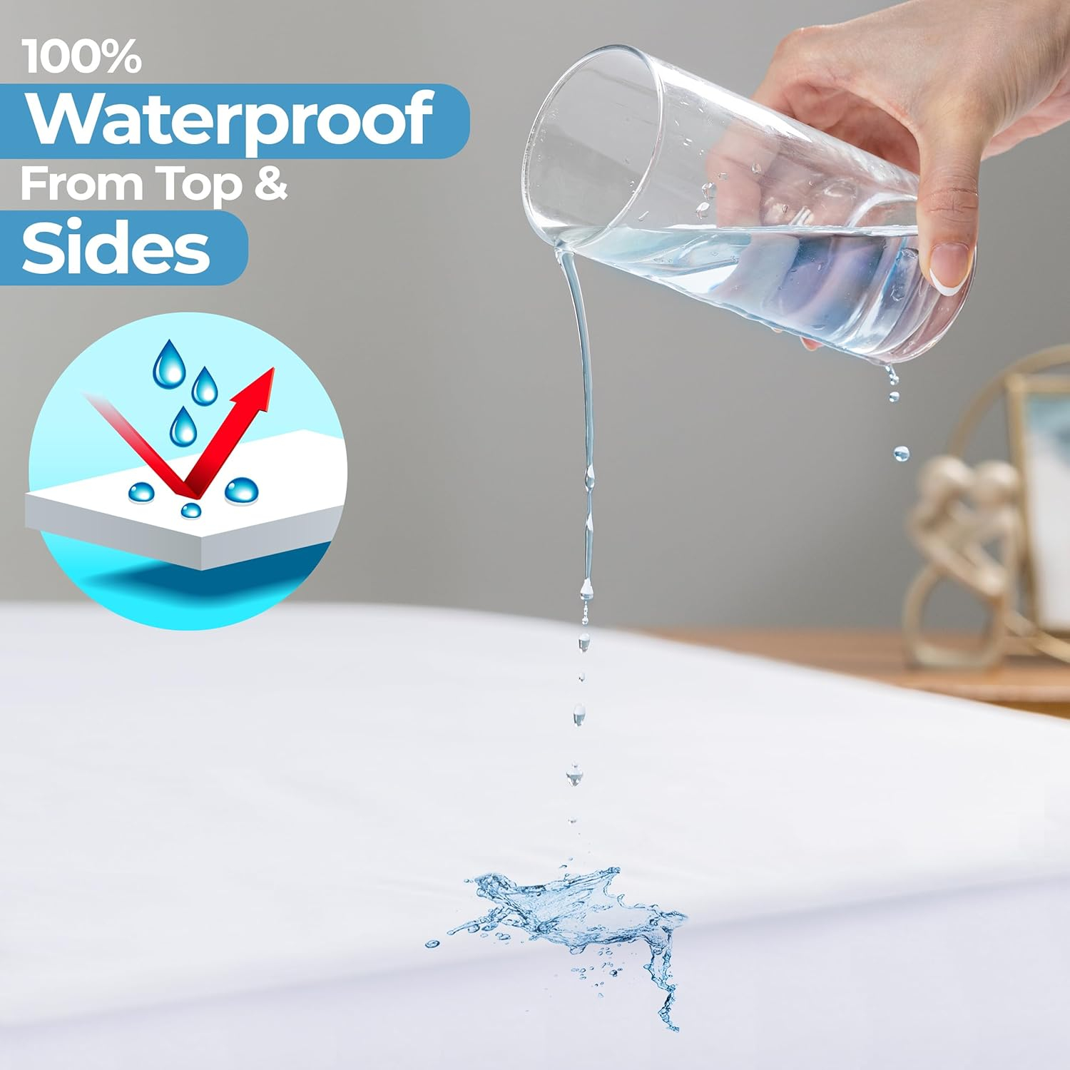 Utopia Bedding Waterproof 5-Sided Mattress Protector King Size, Premium Breathable Mattress Cover, Fitted Style with Stretchable Pockets (White)