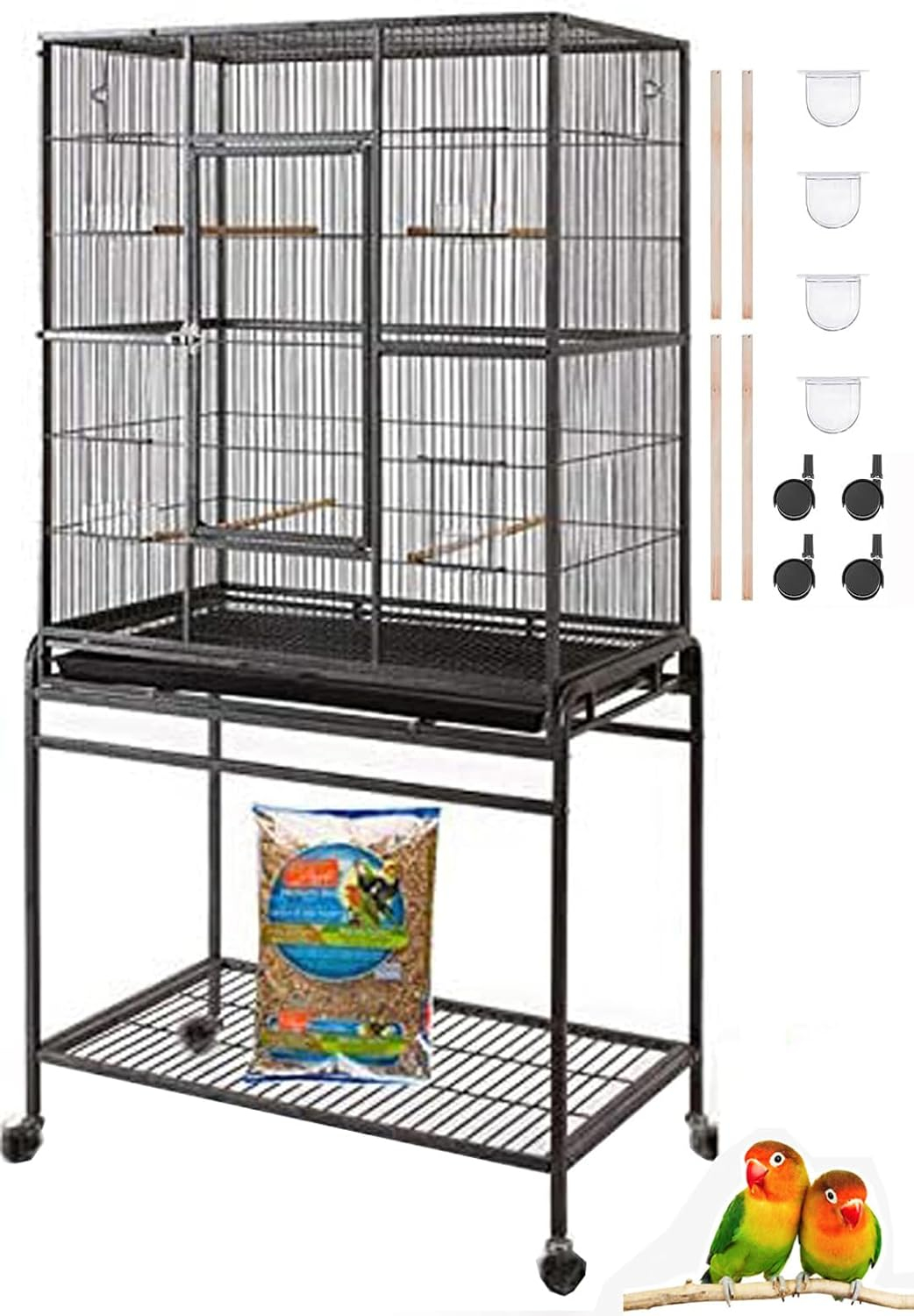 Pet Product 64" Extra Large Wrought Iron Breeding Bird Flight Cage Front Feeder Doors Side Breeding Nest Box Door Easy Clean Pull Out Tray with Removable Rolling Stand