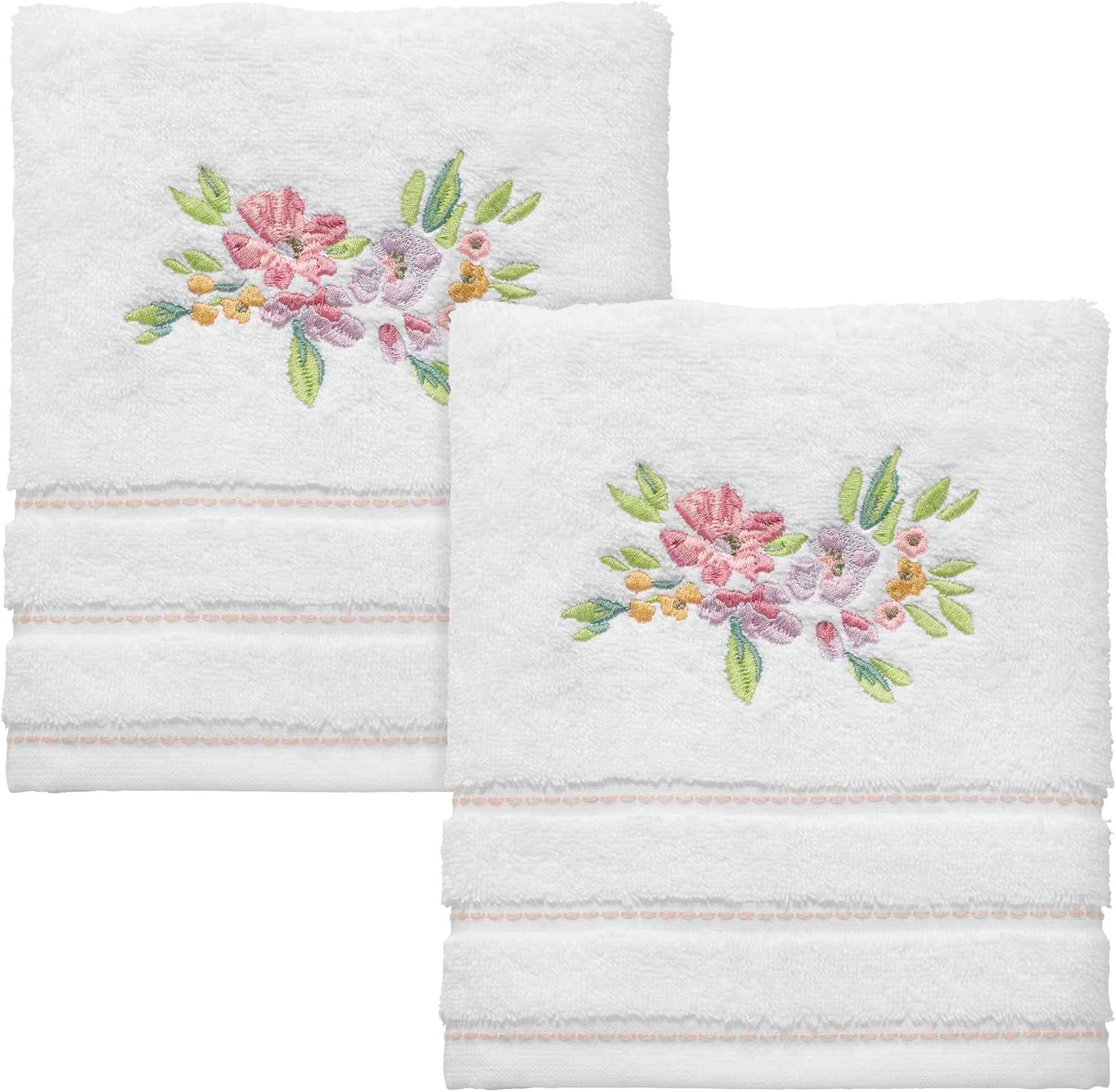 IZOD - Hand Towels, Soft & Absorbent Cotton, Floral Bathroom Decor, Set of 2 (Catalina Collection, White)