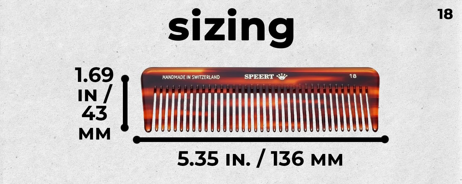 #18 Handmade Wide Tooth Comb Tortoise Havana Acetate Thick Coarse Curly Detangling Parting Grooming Teasing Hair Styling Hairdresser Barber Hairdressing Wet Dry Pocket Travel Women Men Kids