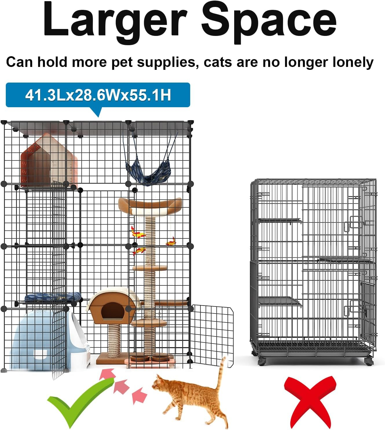Large Cat Cage Enclosure Indoor DIY Cat Playpen Detachable Metal Wire Kennels Crate 2x3x4 Large Exercise Place Ideal for 1-3 Cat
