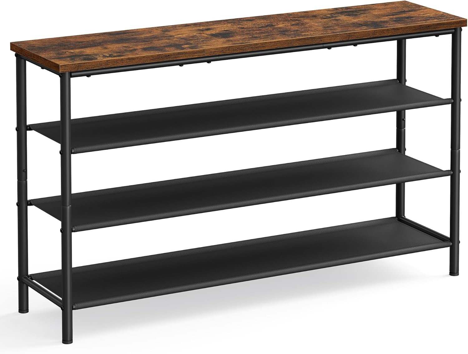 Industrial 4-Tier Black Metal and Fabric Shoe Rack
