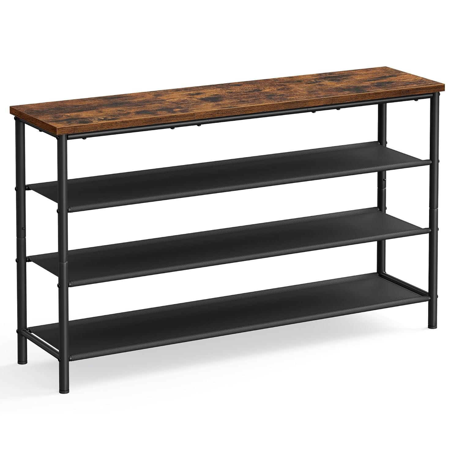 Industrial 4-Tier Black Metal and Fabric Shoe Rack